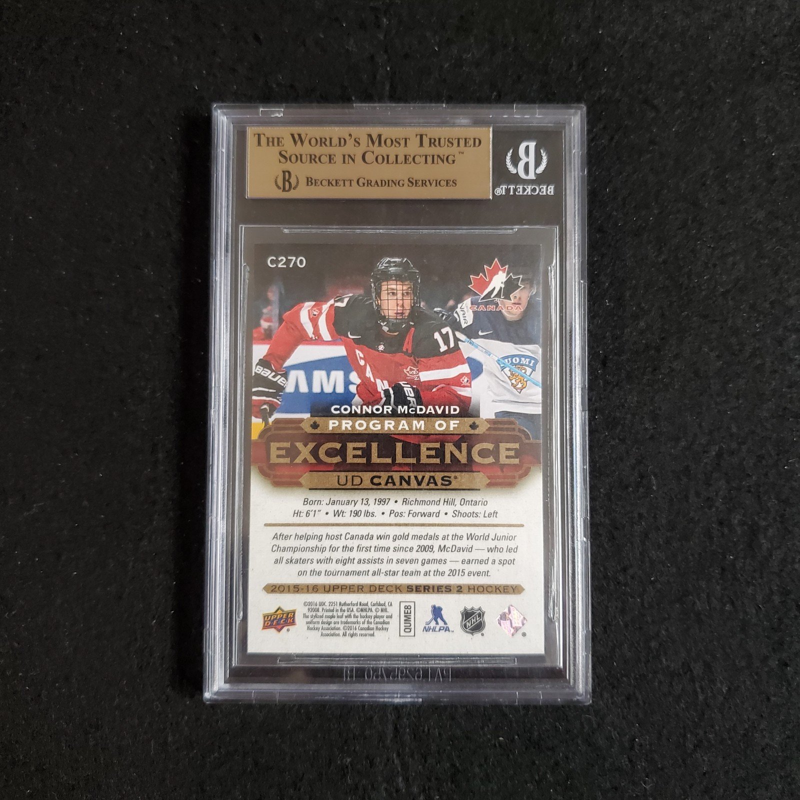 2015-16 Connor Mcdavid Upper Deck Program Of Excellence Canvas Rookie BGS 9.5 - Image 2