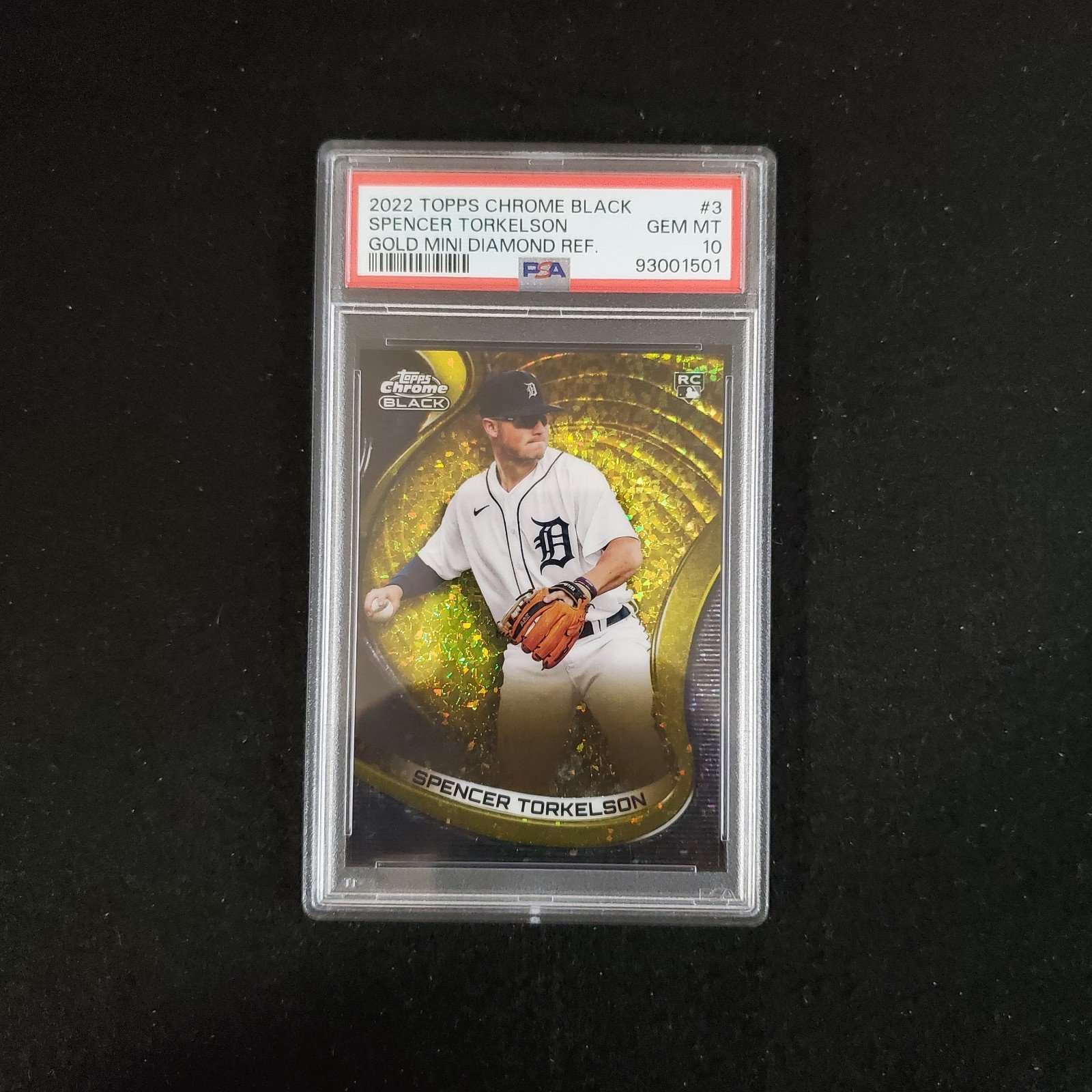2022 Spencer Torkelson Topps Chrome Black Rookie Gold Mini Diamonds /50 PSA 10