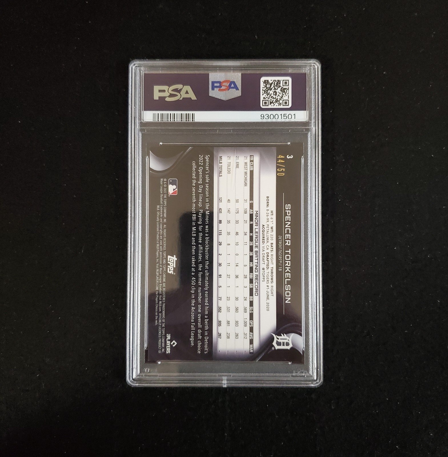 2022 Spencer Torkelson Topps Chrome Black Rookie Gold Mini Diamonds /50 PSA 10 - Image 2