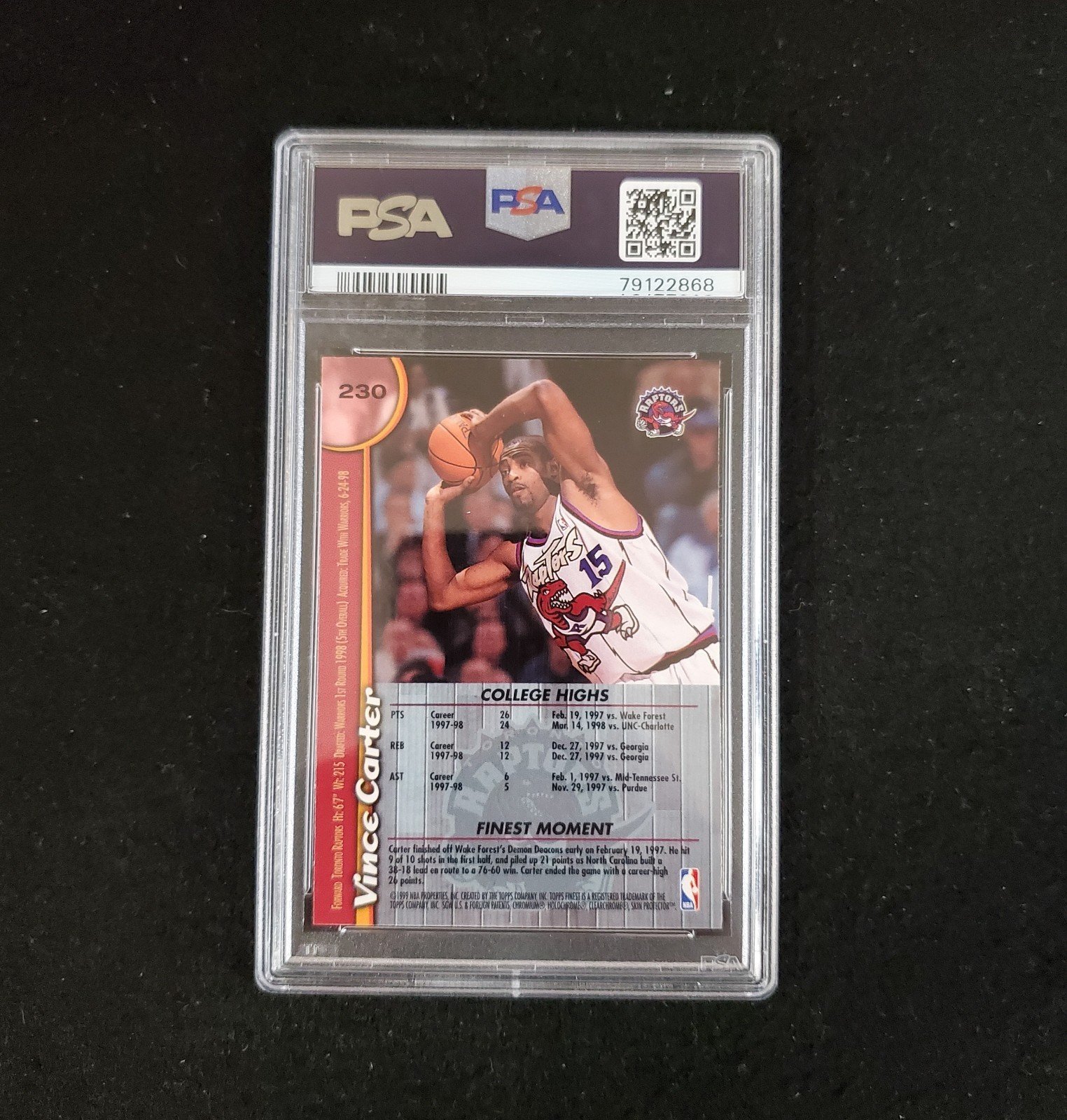 1998-99 Vince Carter Topps Finest Rookie PSA 10 - Image 2