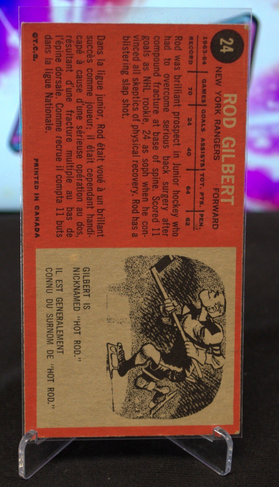 1964-65 Topps Rod Gilbert Tall Boy NY Rangers - Image 2