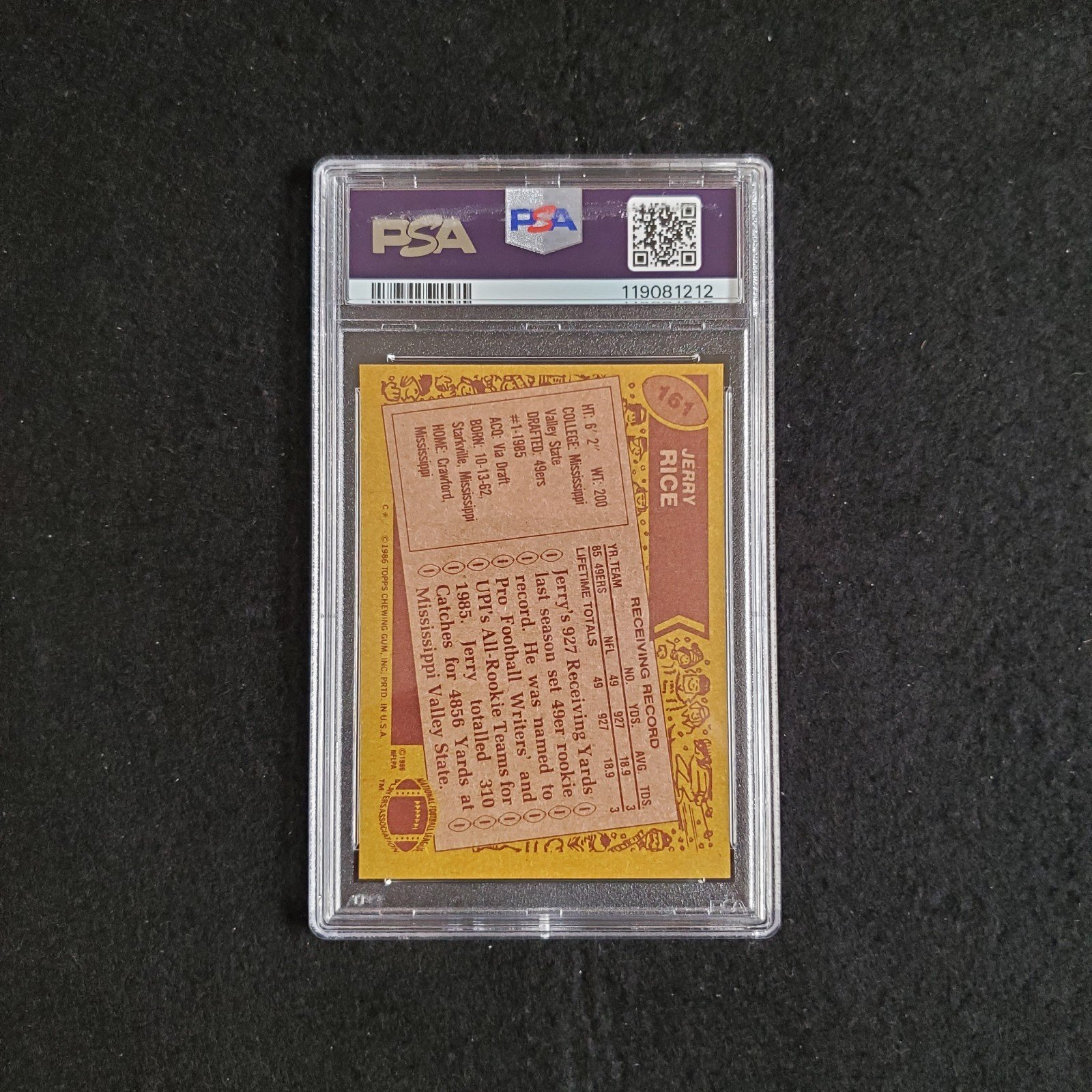 1986 Jerry Rice Topps Rookie PSA 7 - Image 2