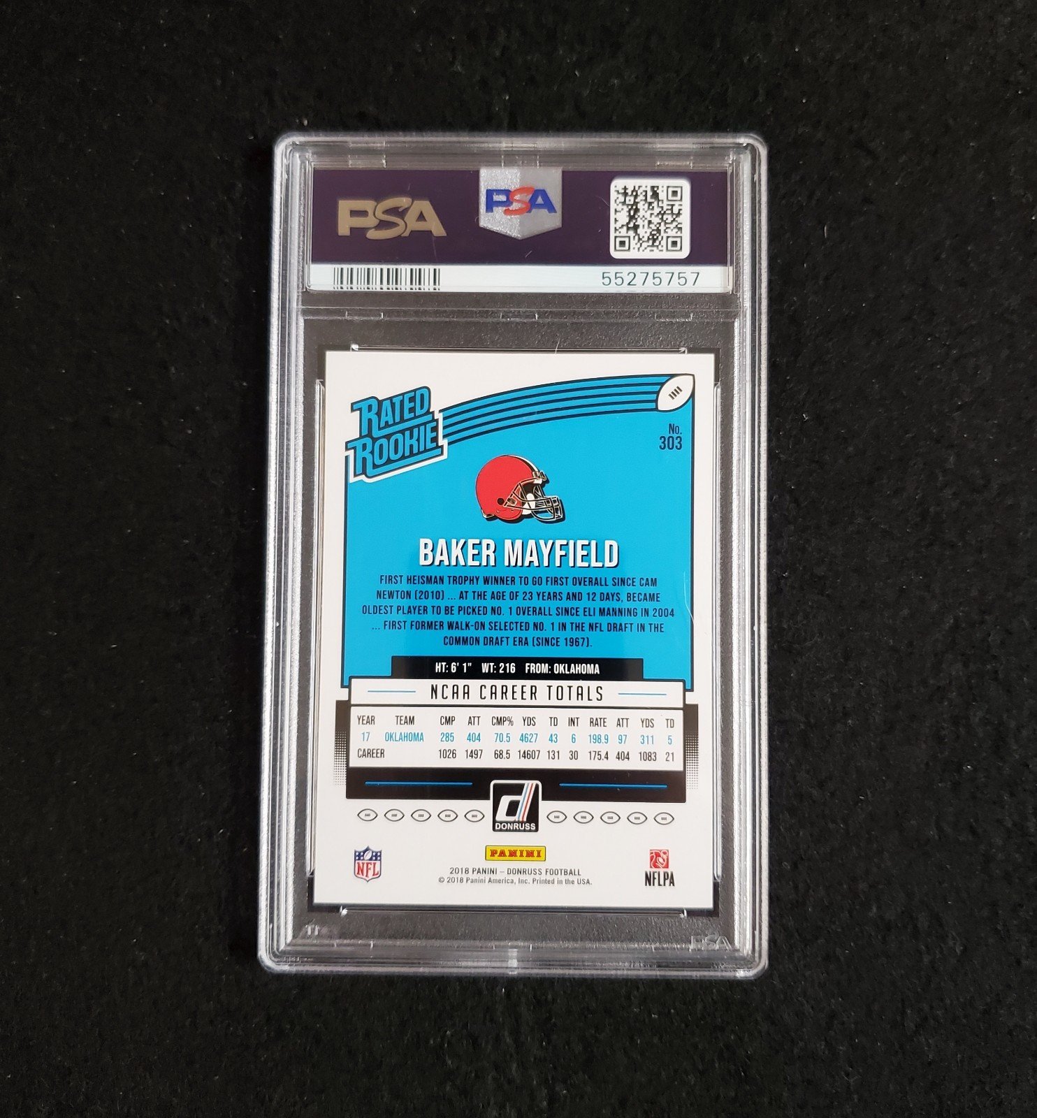 2018 Baker Mayfield Panini Donruss Rookie PSA 10 - Image 2