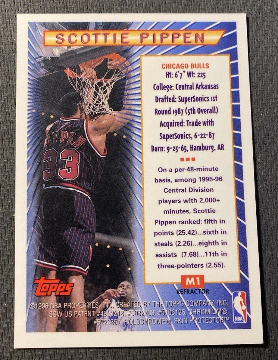 Scottie Pippen 1996 Topps Mystery Finest Refractor Card Chicago Bulls - Image 2