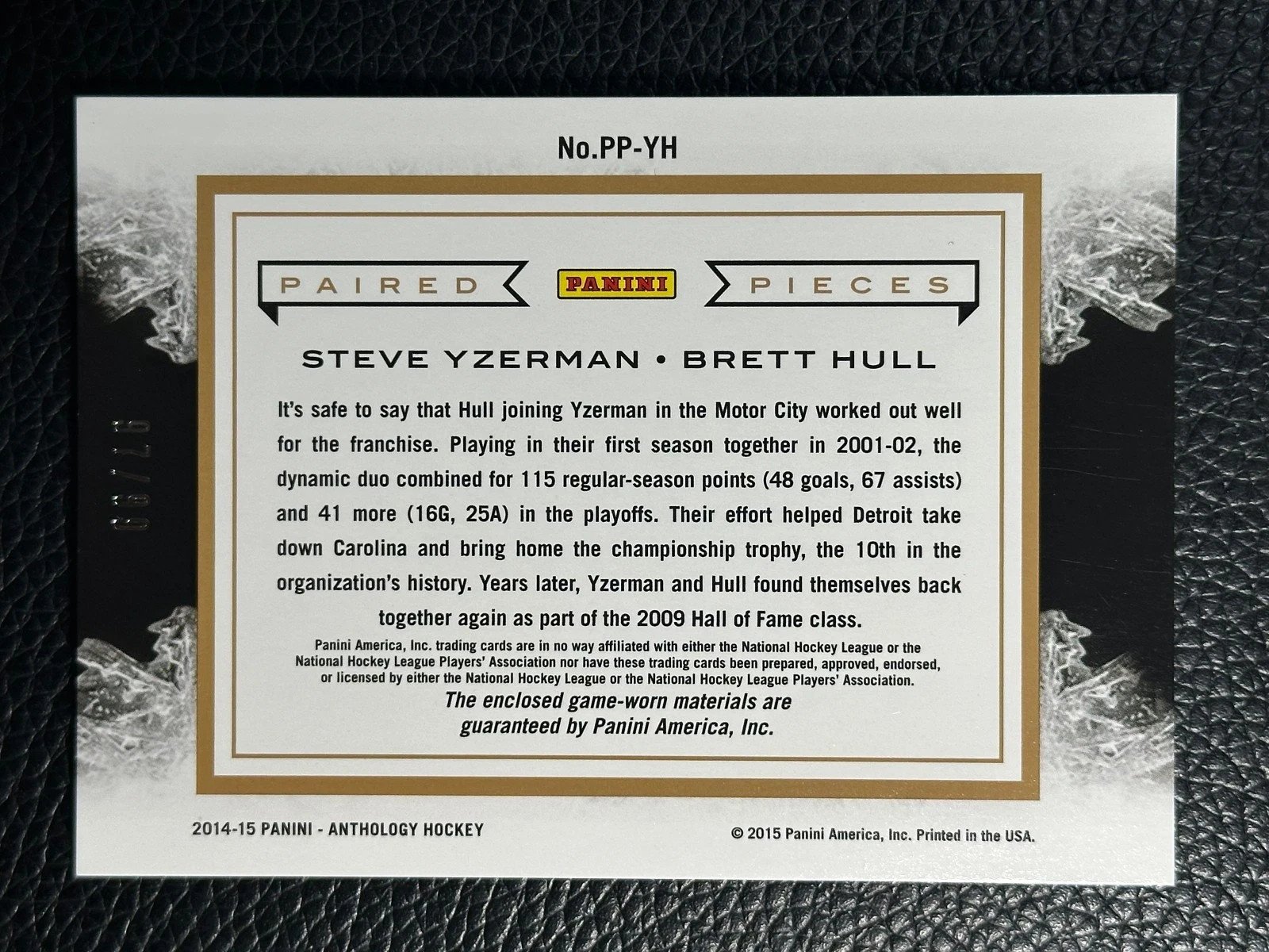 2014 Panini Anthology Paired Pieces Steve Yzerman Brett Hull 97/99 Jersey - Image 2