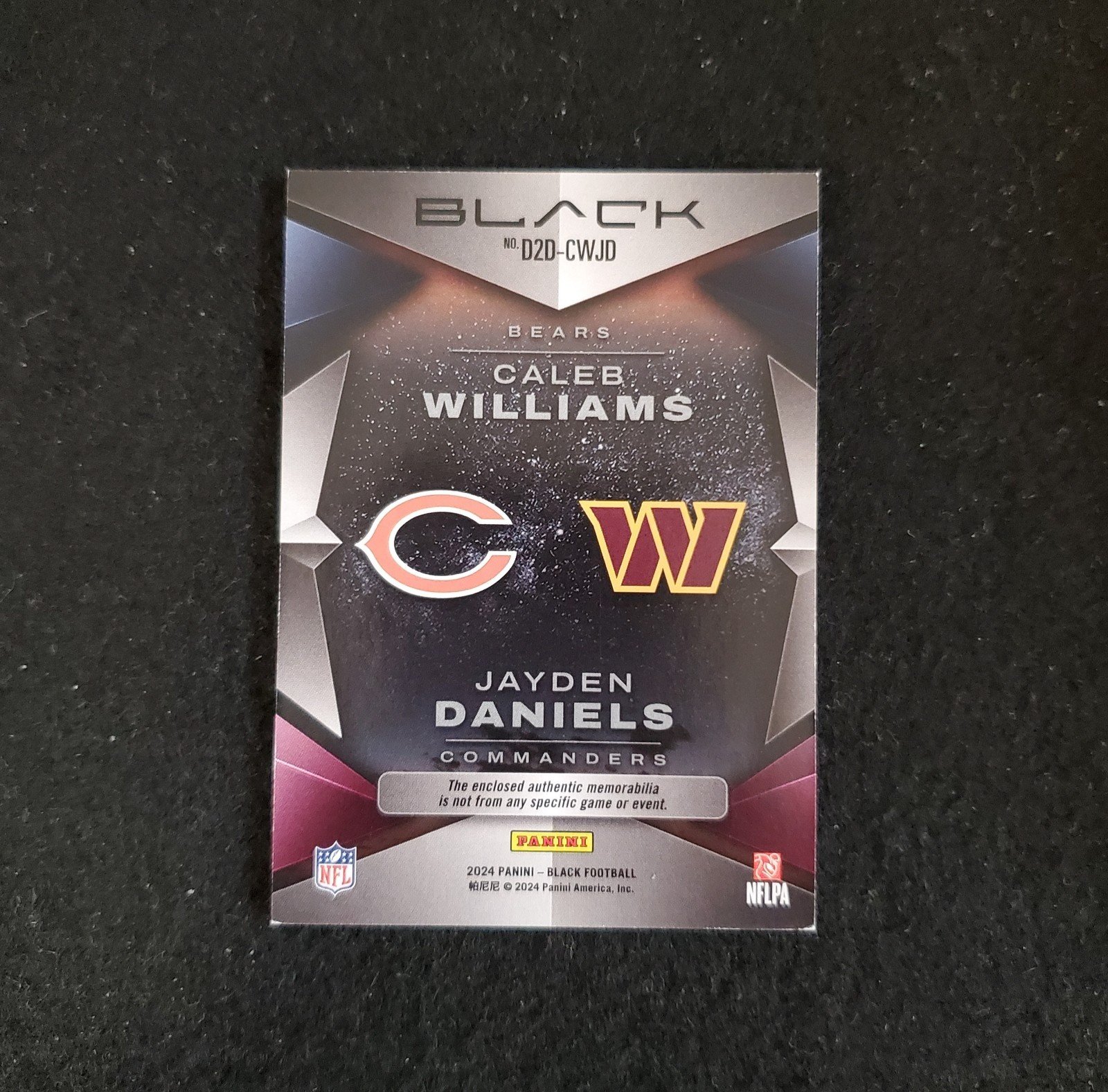 2024 Panini Black Caleb Williams Jayden Daniels Dual RC Laundry Tag Patch 17/50 - Image 2