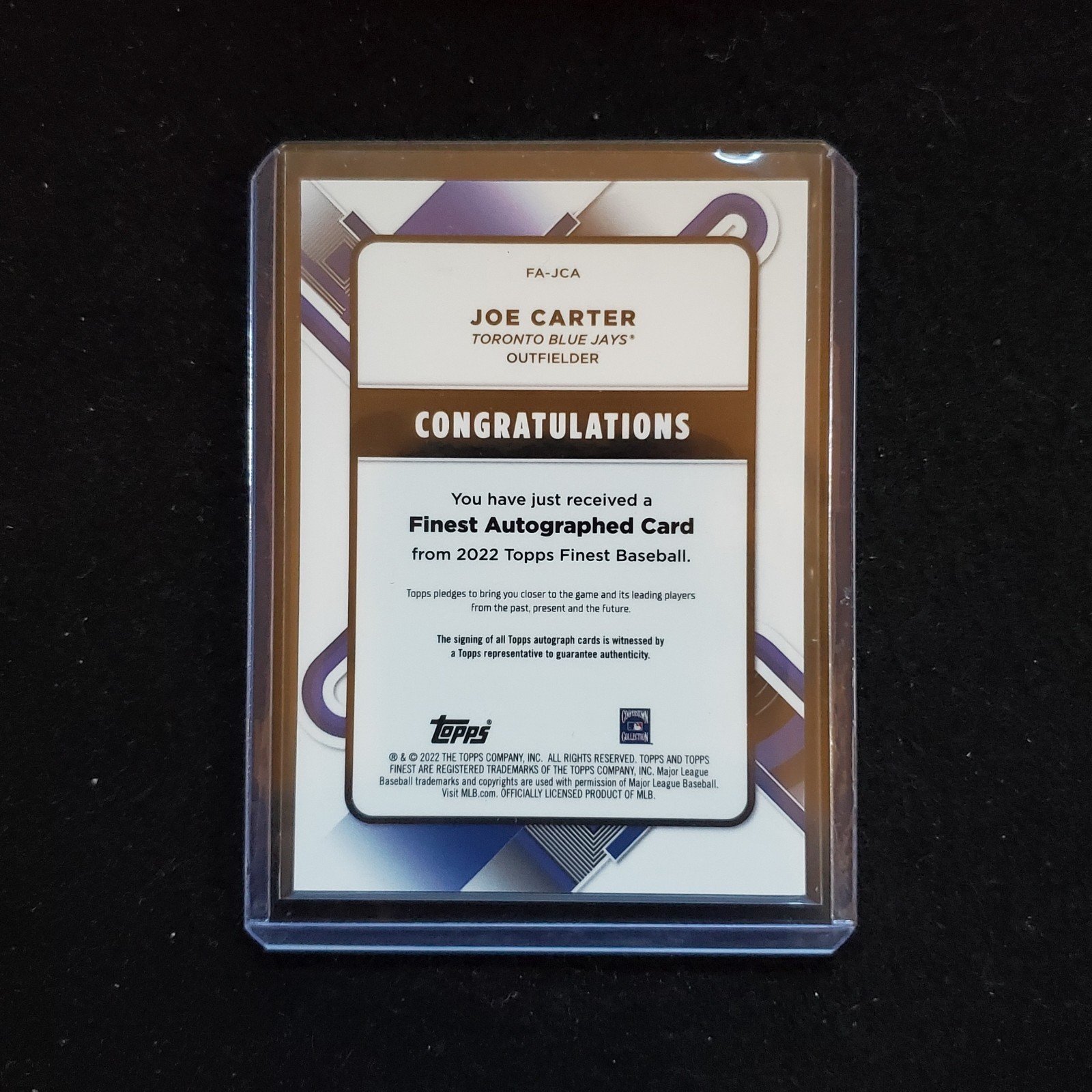 2022 Joe Carter Topps Finest Auto - Image 2