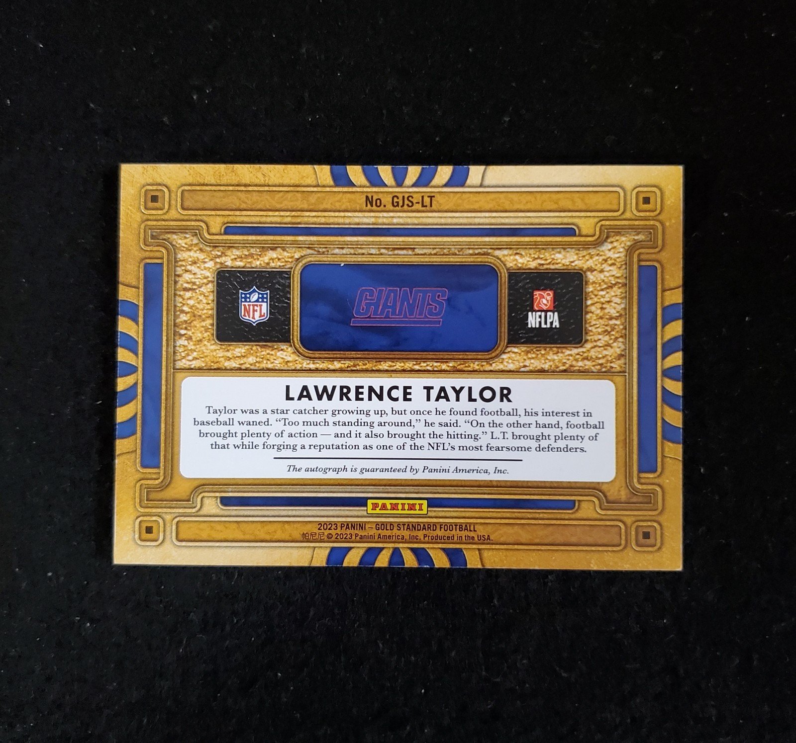 2023 Lawrence Taylor Panini Gold Standard Gold Jacket Signatures /24 - Image 2