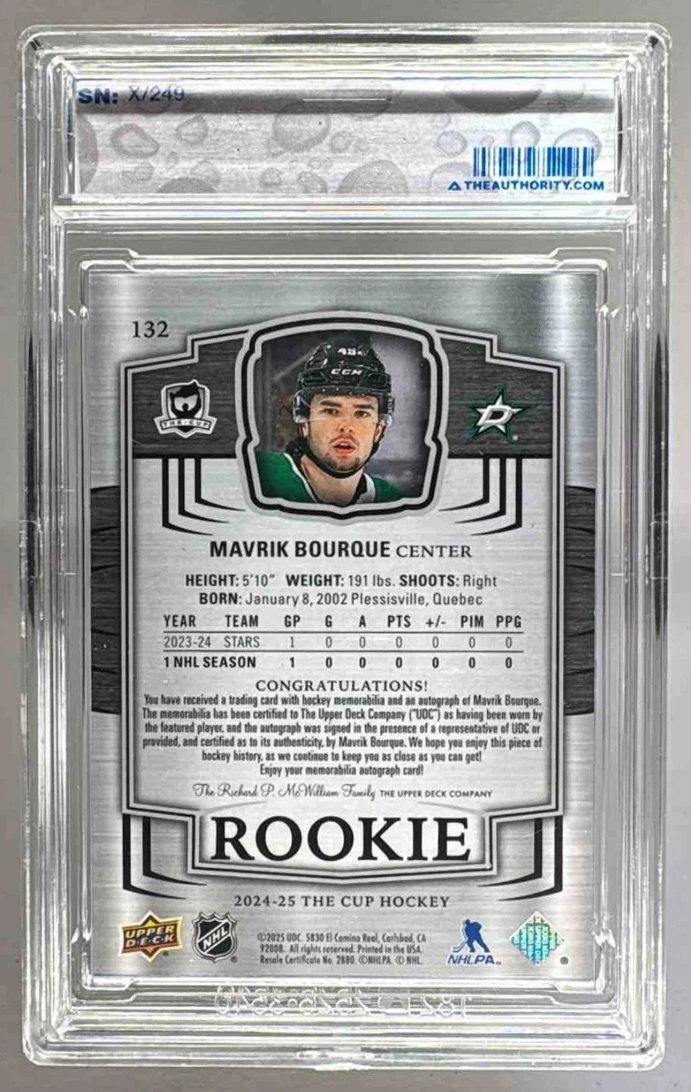 Mavrik Bourque 2024 Upper Deck The Cup #132 Rookie Patch Auto 55/249 - Image 2