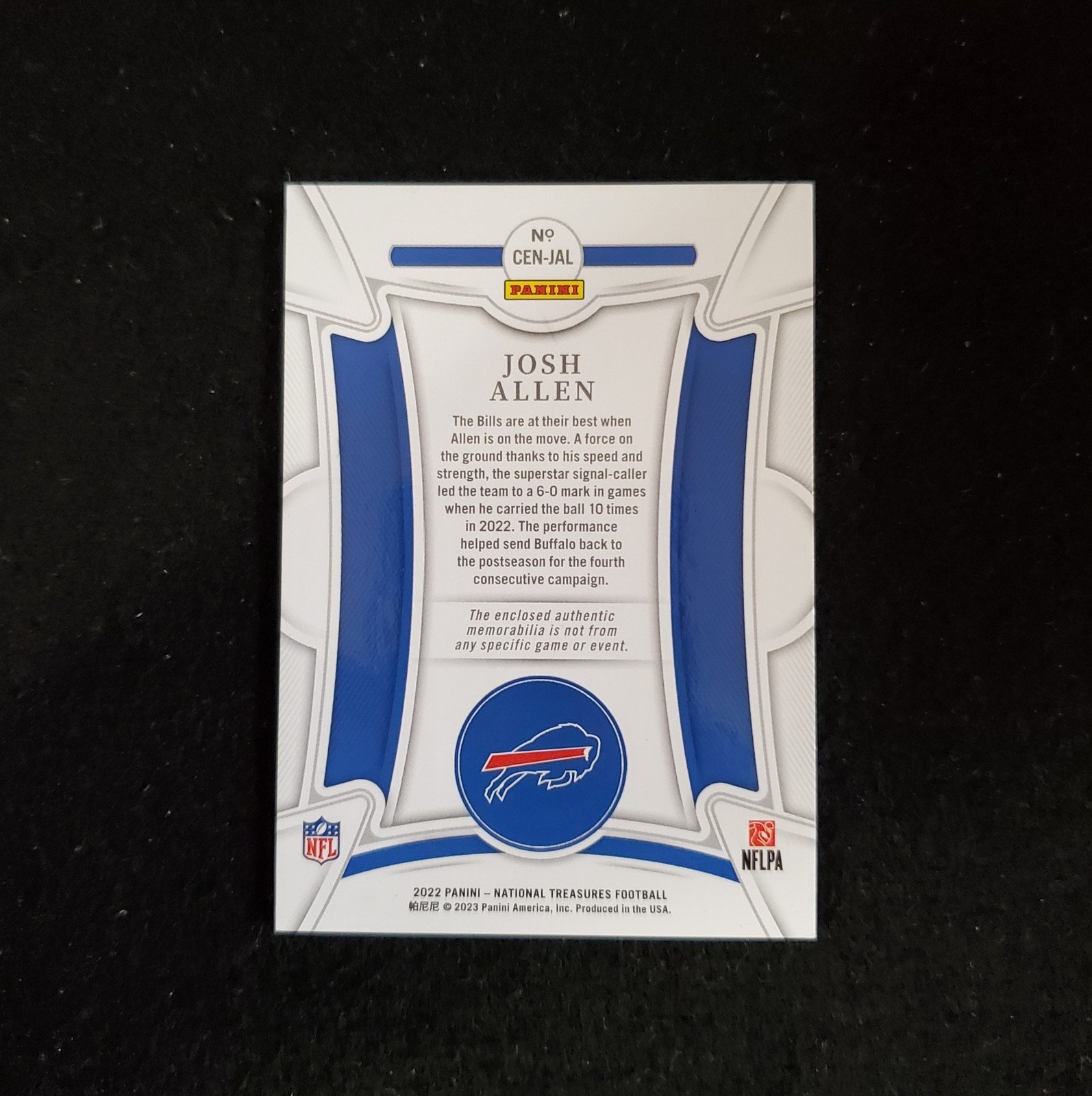 2022 Josh Allen National Treasures Century Materials 4-Color Patch /25 - Image 2