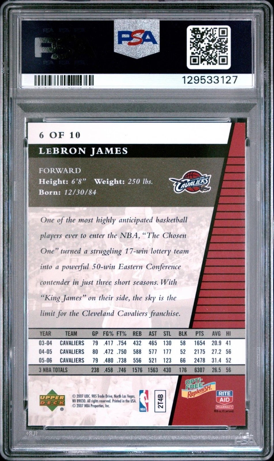 2006-07 Upper Deck Promo LeBron James #6 Rite Aid/Opti-Free Express PSA 8 - Image 2