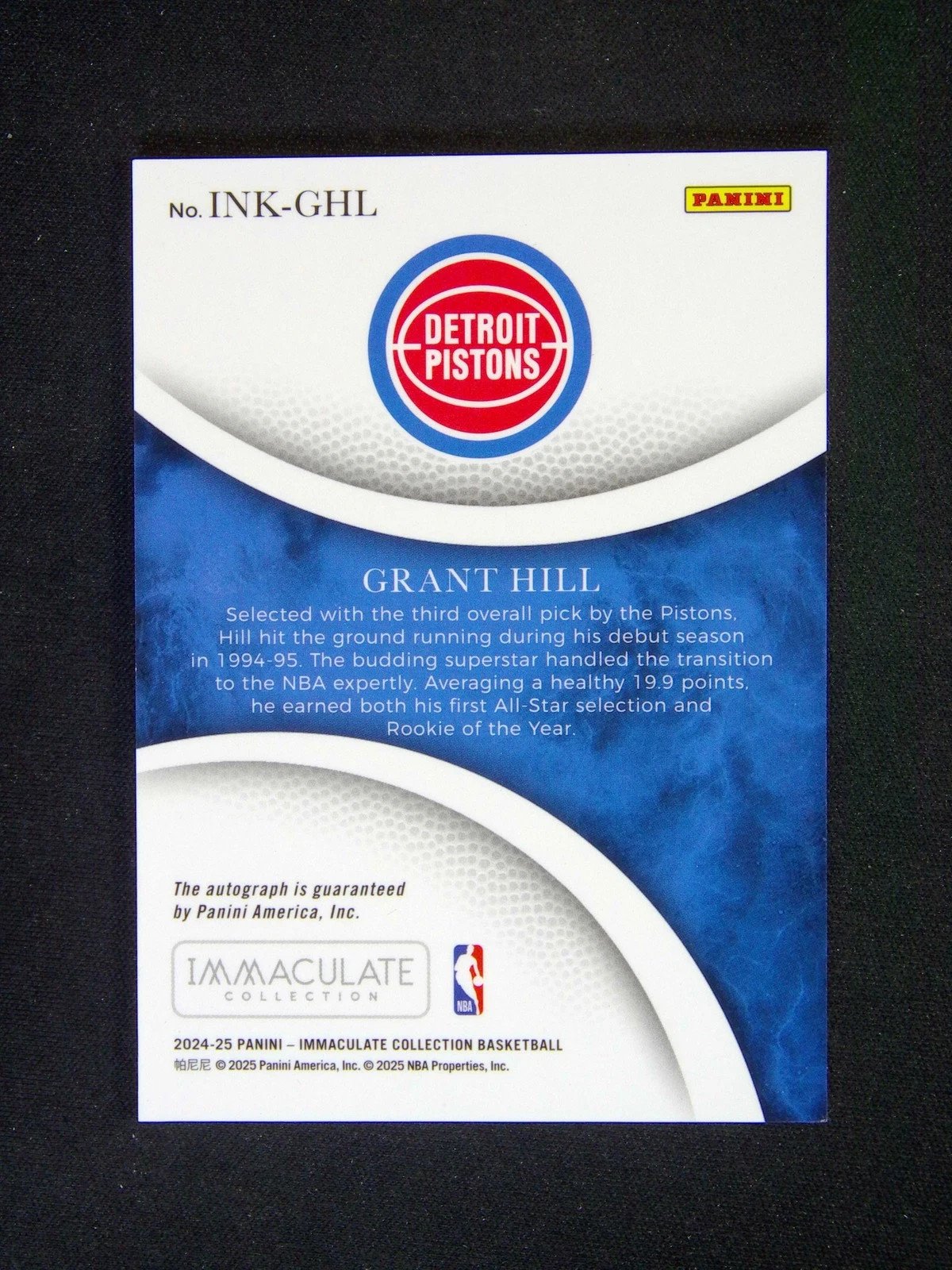 2024-25 Panini Immaculate Grant Hill Ink Auto Gold /10 - Image 2