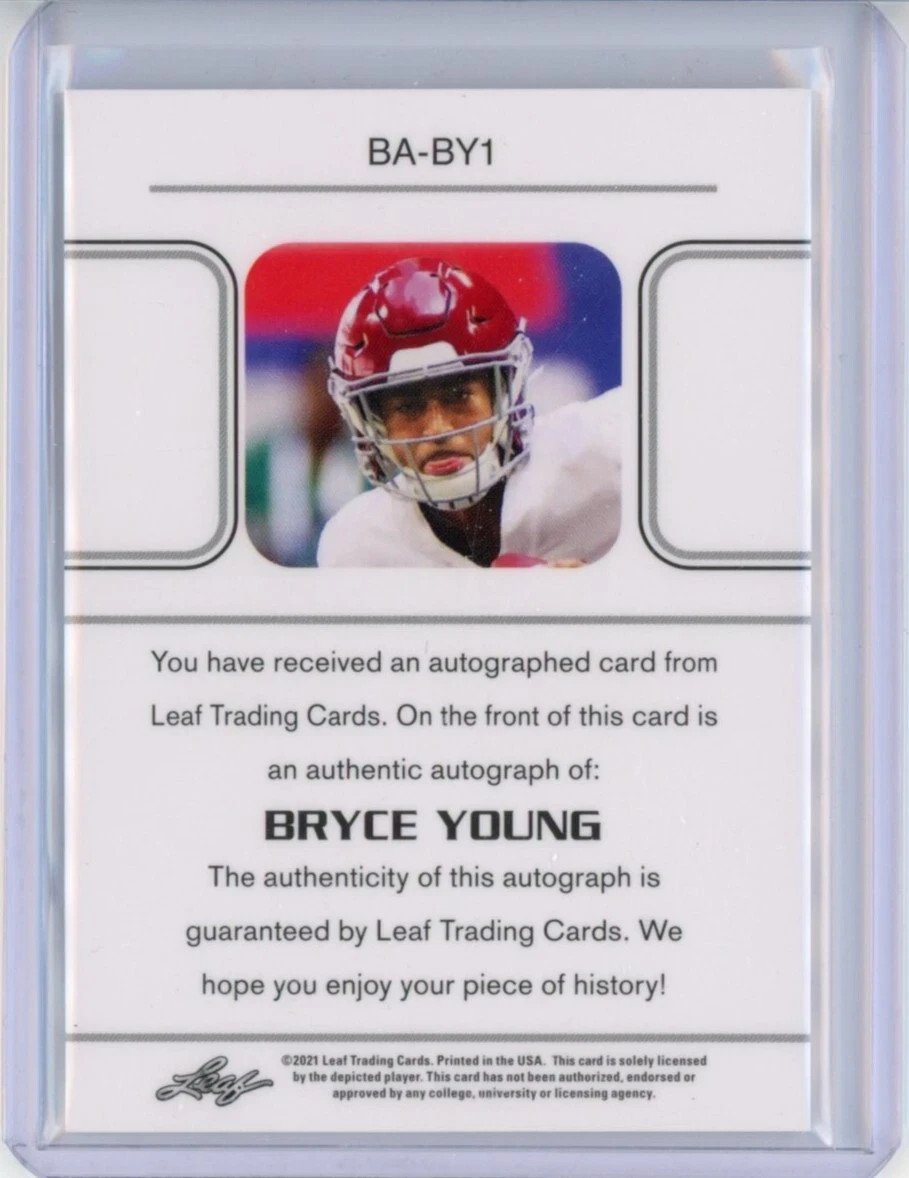 2021 Leaf Memories '90 Autographs Purple Bryce Young RC AUTO /30 - Image 2