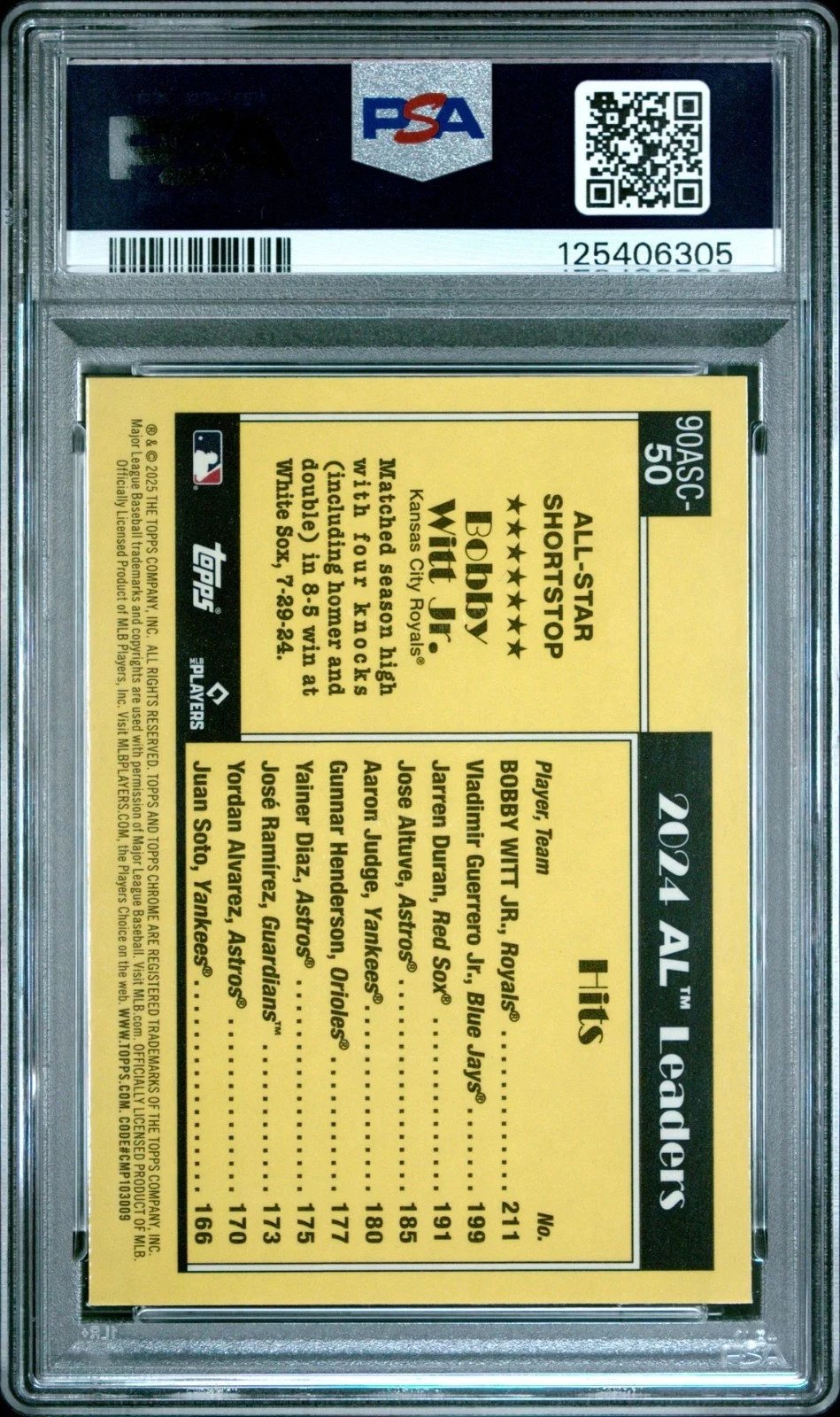 2025 Topps Silver Pack All Stars Bobby Witt Jr #50 PSA 10 GEM MINT - Image 2