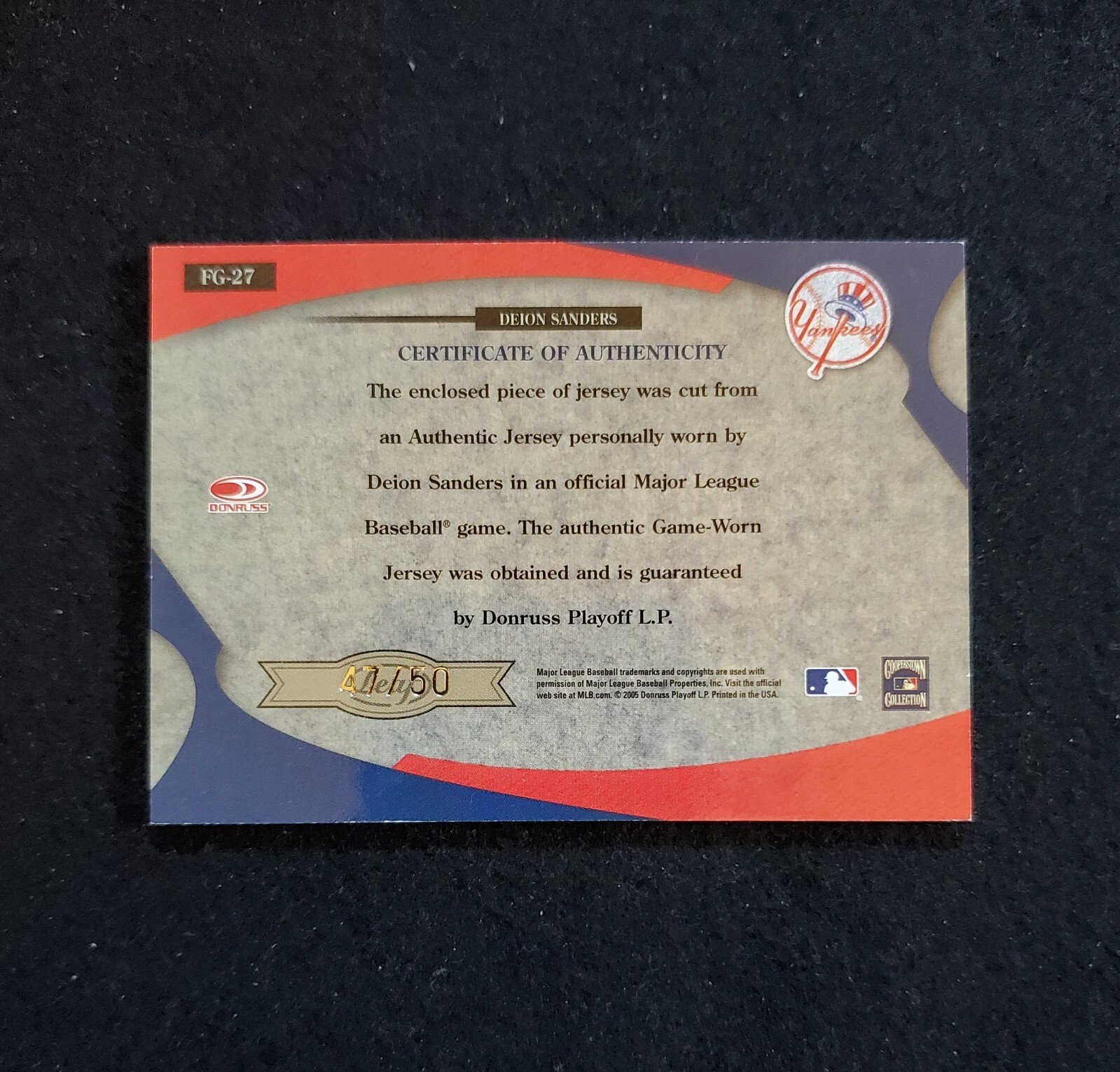 2005 Deion Sanders Leaf Certified Fabric Of The Game Materials /50 - Image 2