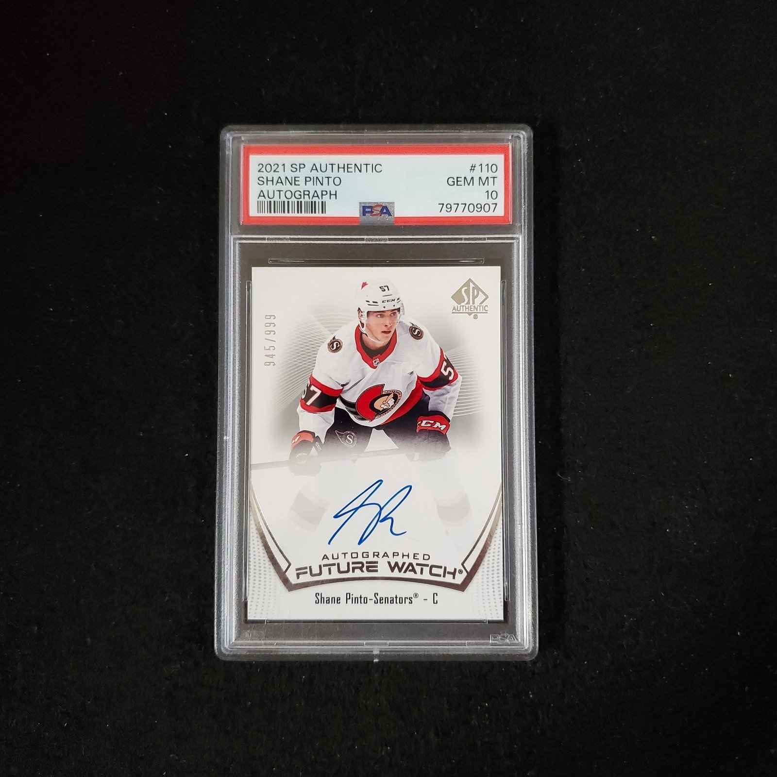 2021-22 Shane Pinto SP Authentic Future Watch Auto /999 PSA 10