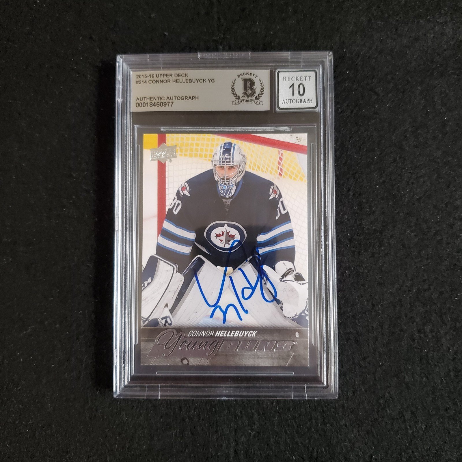 2015-16 Connor Hellebuyck Upper Deck Young Guns Rookie Auto BGS 10 Auto Grade