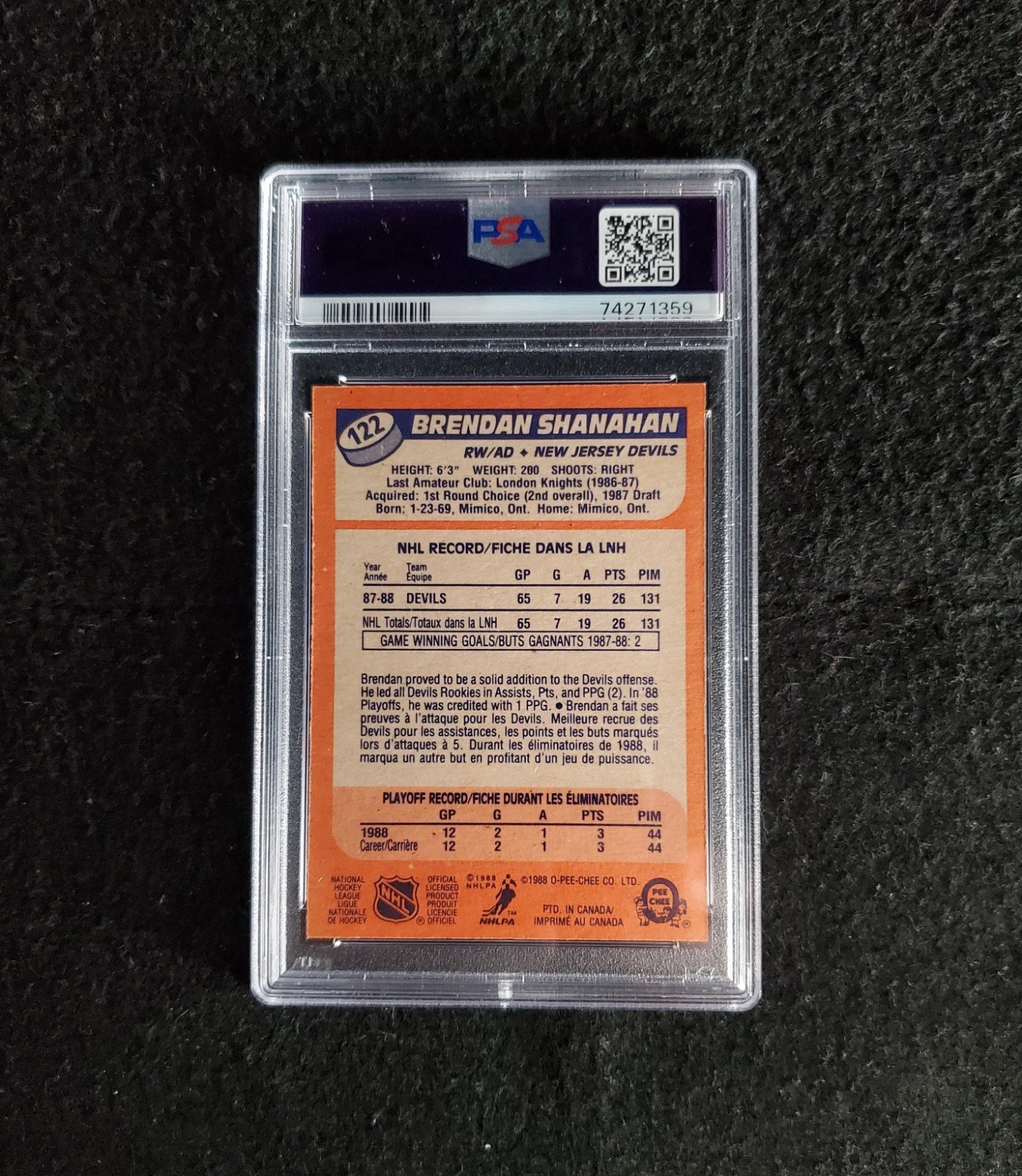 1988-89 Brendan Shanahan O-Pee-Chee Rookie PSA 8 - Image 2