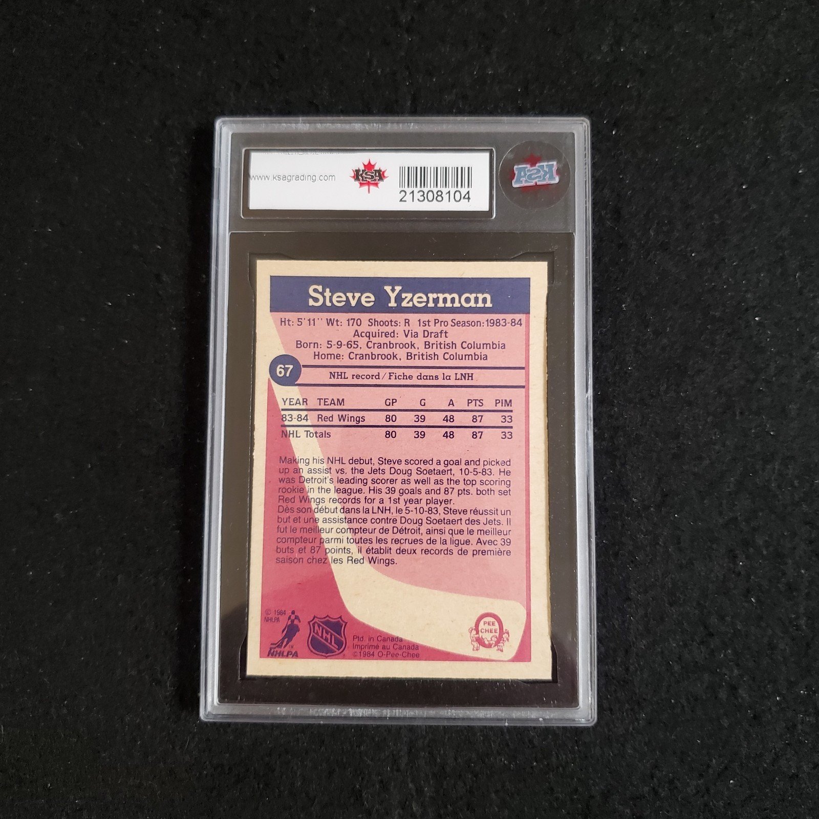1984-85 Steve Yzerman O-Pee-Chee Rookie KSA 9.5 - Image 2