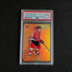 2023-24 Connor Bedard Upper Deck Allure Rookie Color Flow Orange Yellow PSA 10