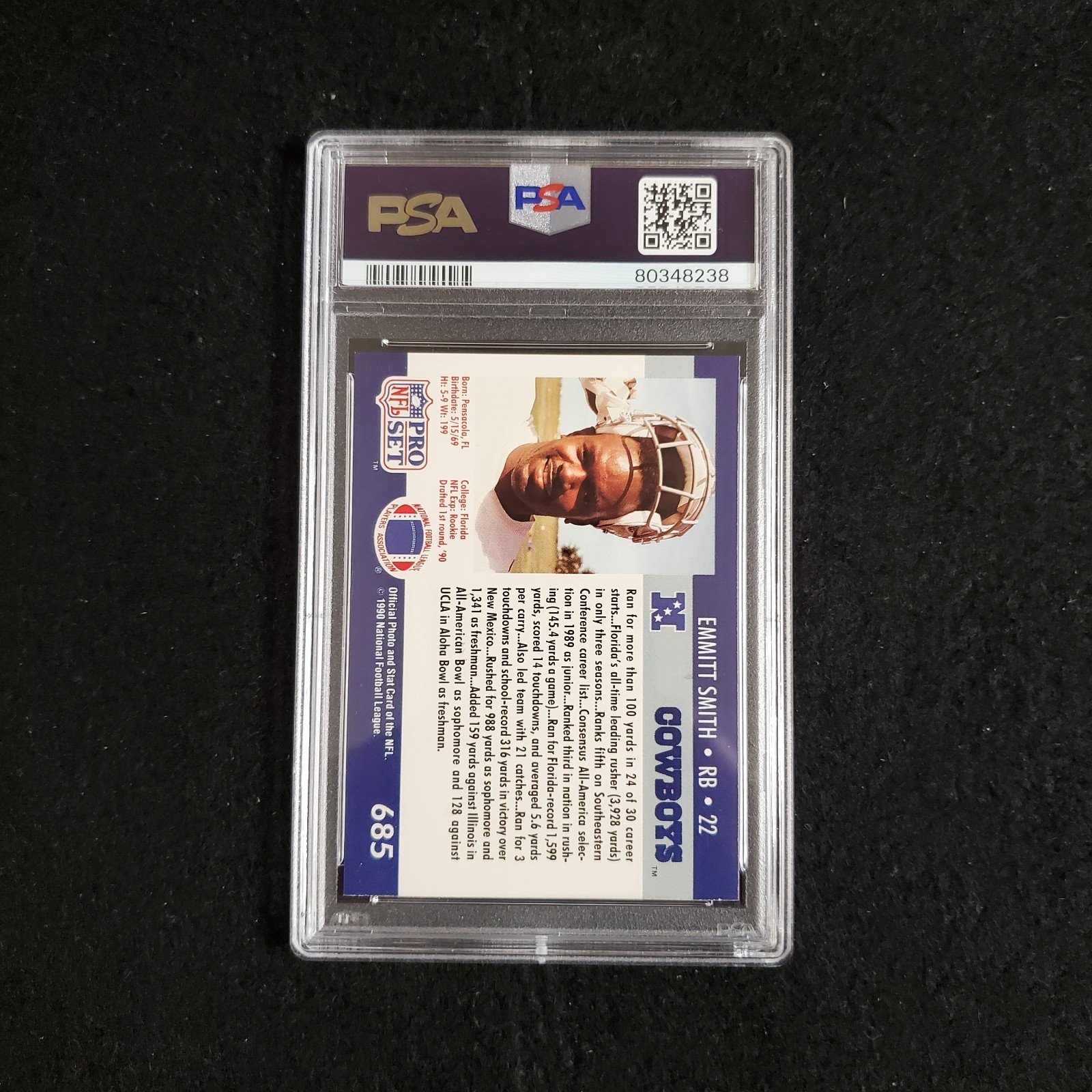 1990 Emmit Smith Pro Set Rookie PSA 9 - Image 2