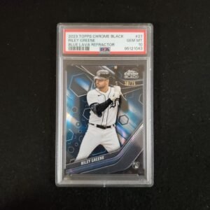 2023 Riley Greene Topps Chrome Black Rookie Blue Lava Refractor /75 PSA 10
