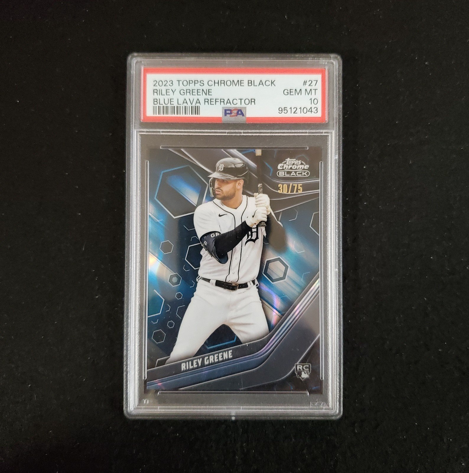 2023 Riley Greene Topps Chrome Black Rookie Blue Lava Refractor /75 PSA 10