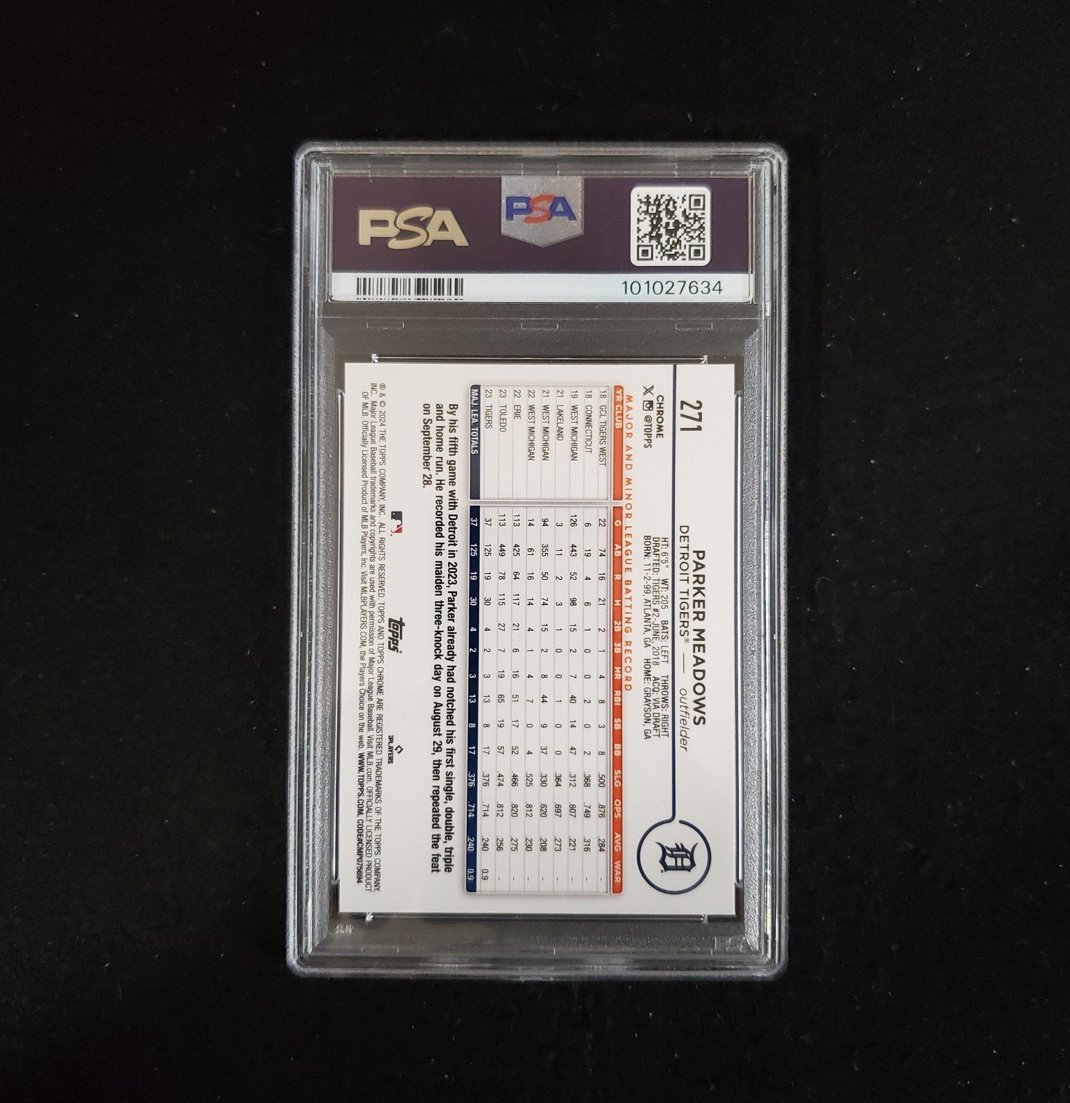 2024 Parker Meadows Topps Chrome Rookie Gold Raywave /50 psa 10 - Image 2