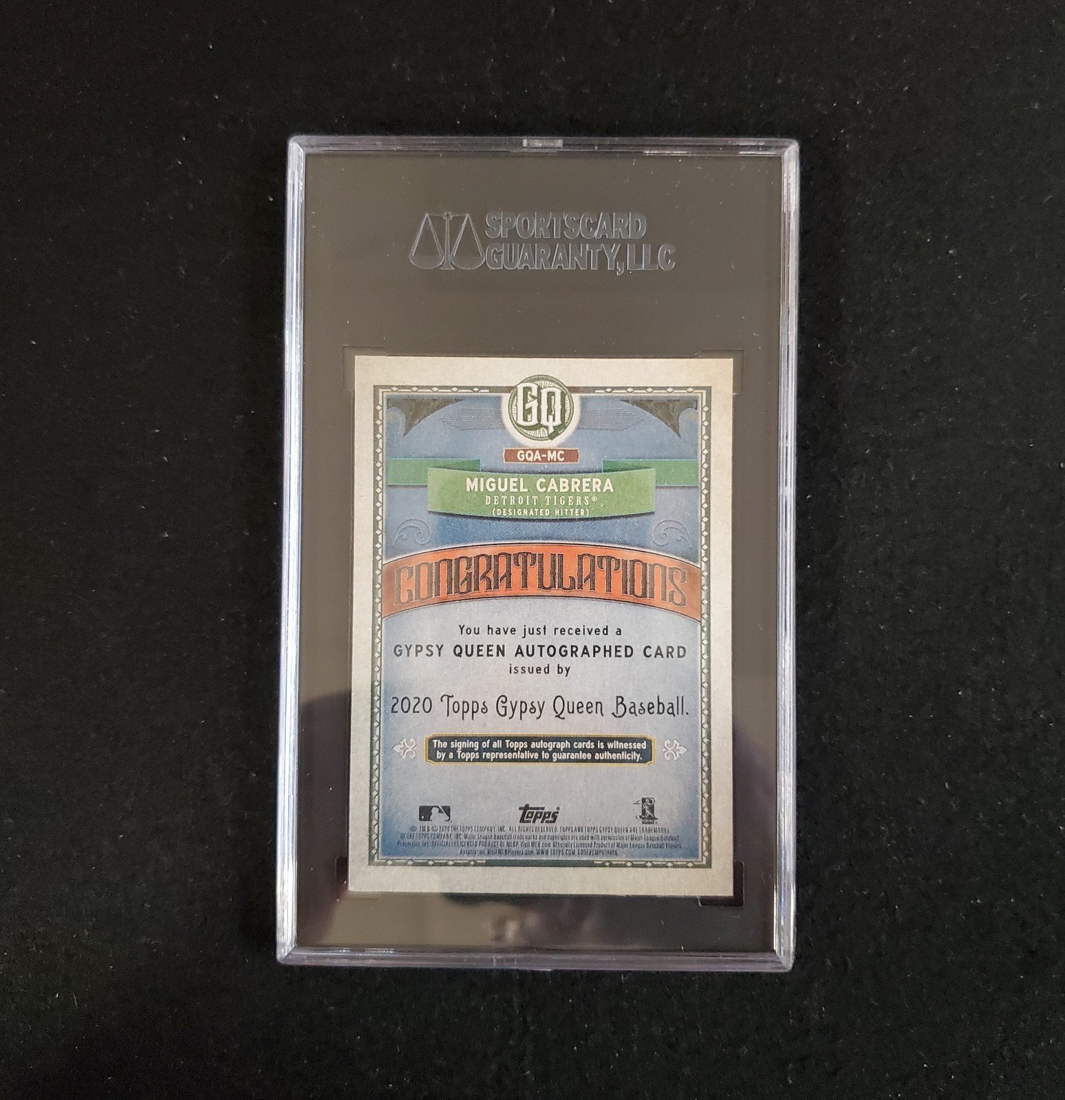 2020 Miguel Cabrera Topps Gypsy Queen Auto SGC 10/9 - Image 2