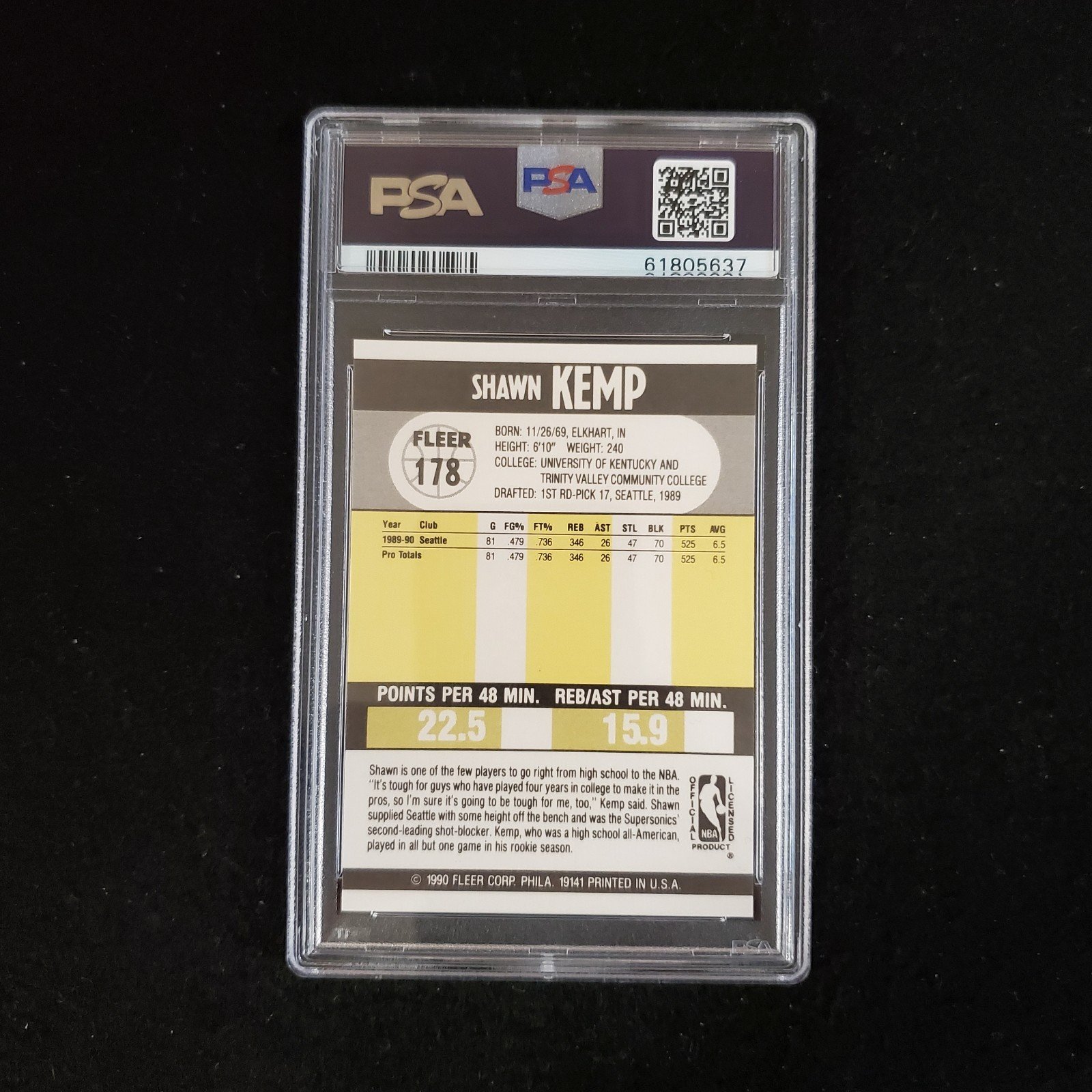1989-90 Shawn Kemp Fleer Rookie PSA 10 - Image 2