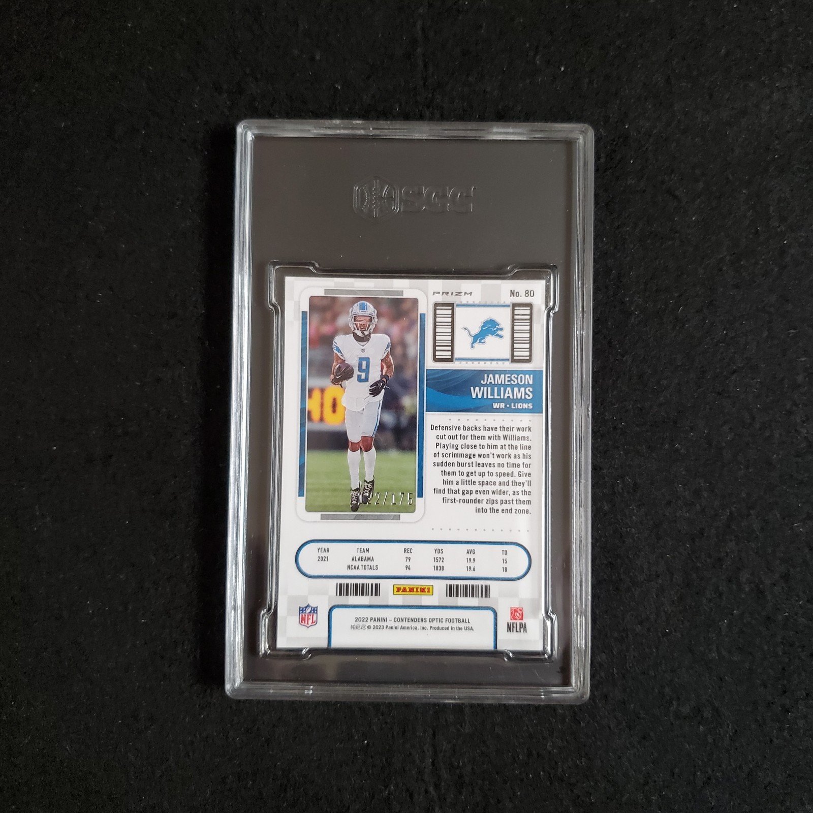 2022 Jameson Williams Panini Contenders Optic Rookie Red Prizm /175 SGC 10 - Image 2