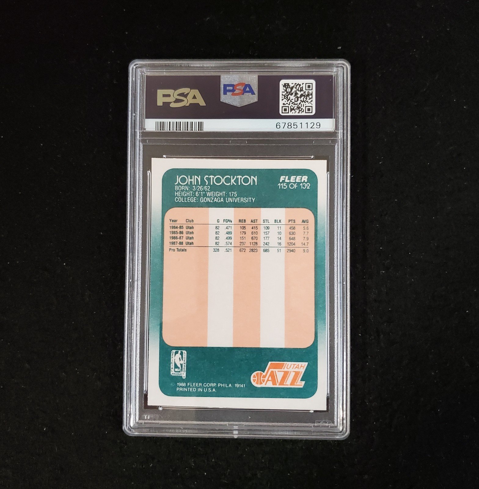 1988-89 John Stockton Fleer Rookie PSA 9 - Image 2