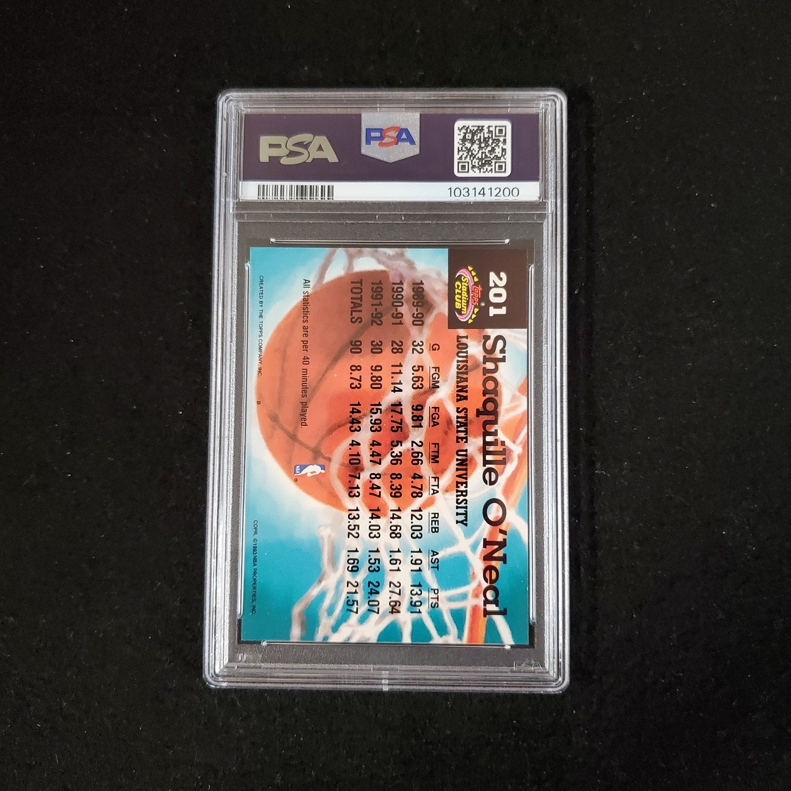 1992-93 Shaquille O'Neal Topps Stadium Club Members Choice Rookie PSA 9 - Image 2