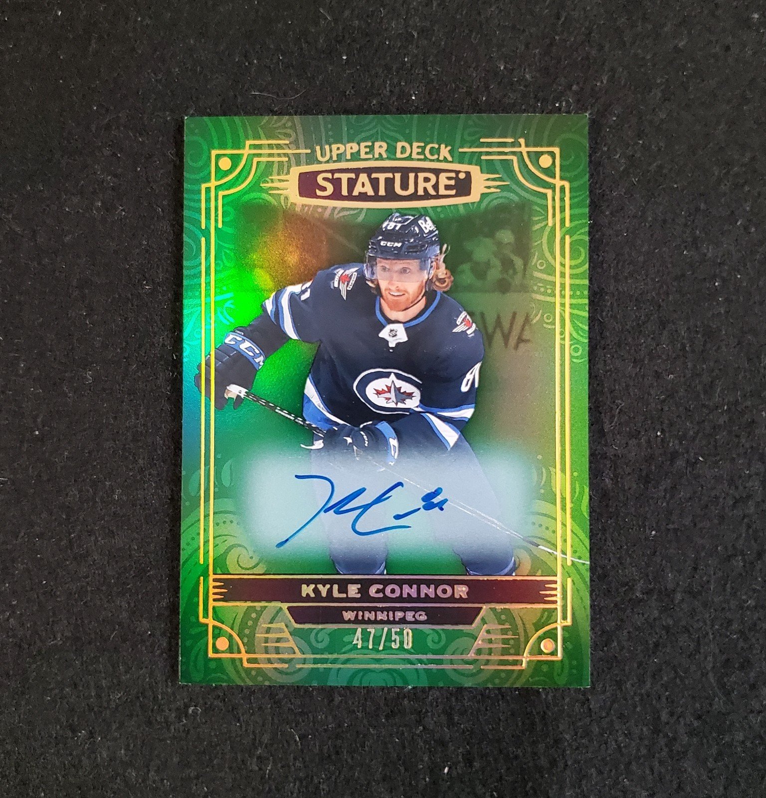 2021-22 Upper Deck Stature Kyle Connor Auto Green /50