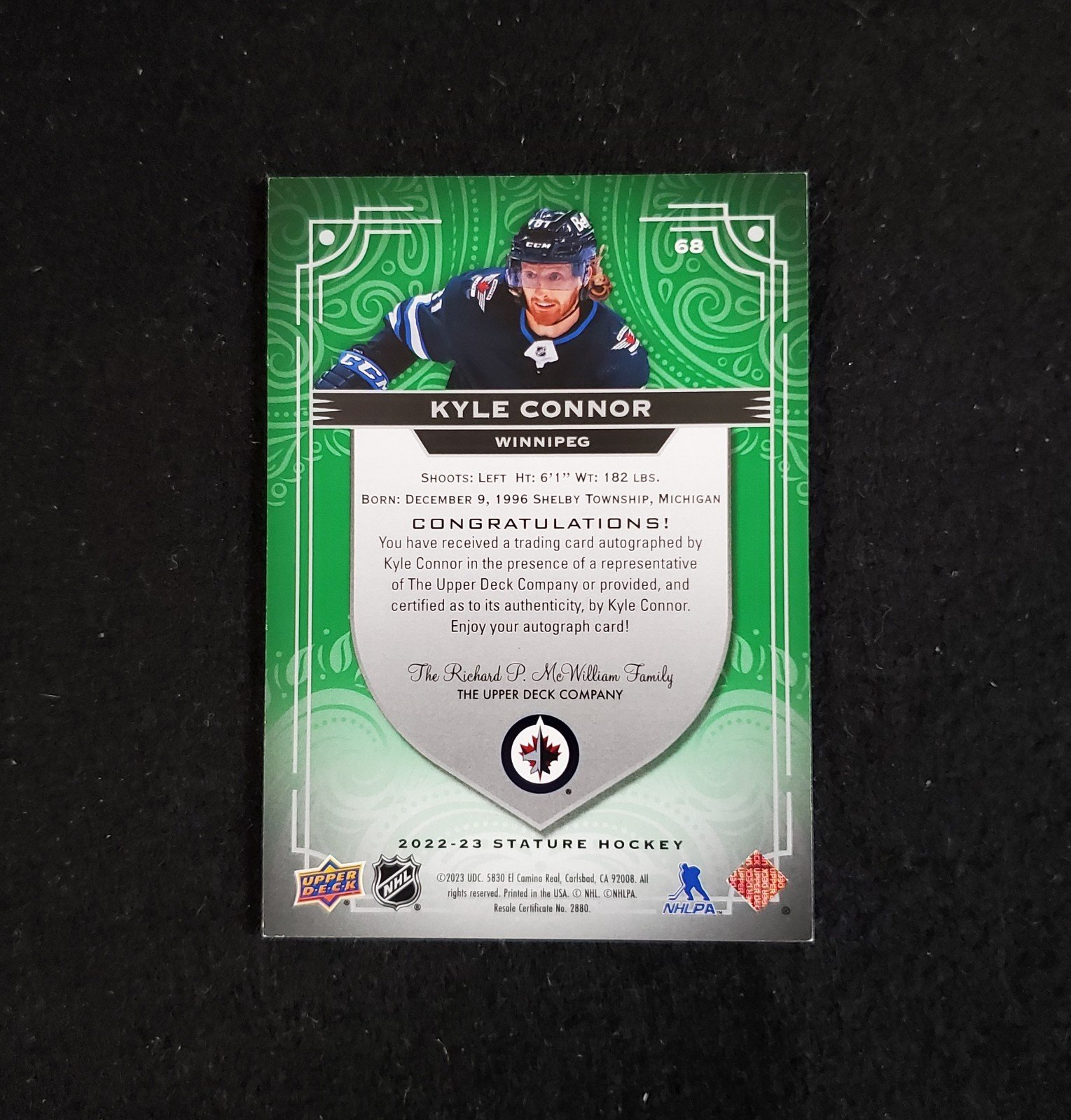 2021-22 Upper Deck Stature Kyle Connor Auto Green /50 - Image 2