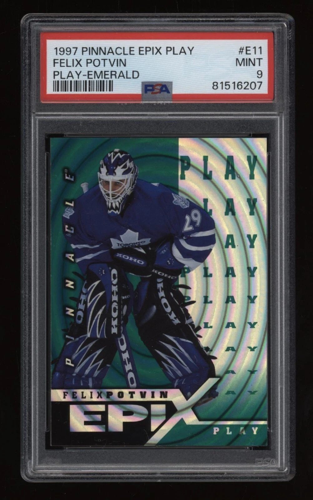 1997-98 Felix Potvin PSA 9 Pinnacle EPIX Emerald PLAY #E11 Low POP14 NO 10'S