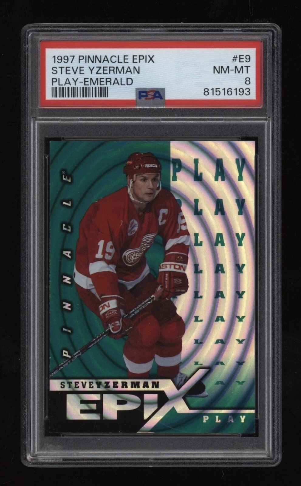 1997-98 Steve Yzerman PSA 8 Pinnacle EPIX Emerald PLAY #E9 POP8 Only 1 Higher