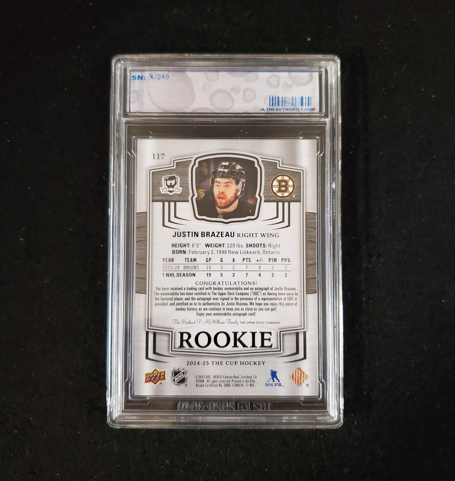 2024-25 Upper Deck The Cup Justin Brazeau RPA Rookie Patch Auto /249 - Image 2