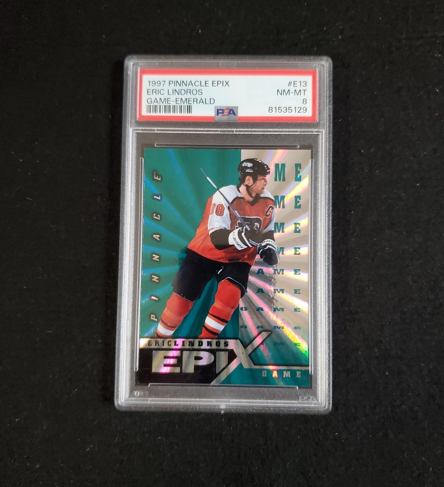 1997-98 Eric Lindros Pinnacle Epix Game-Emerald PSA 8