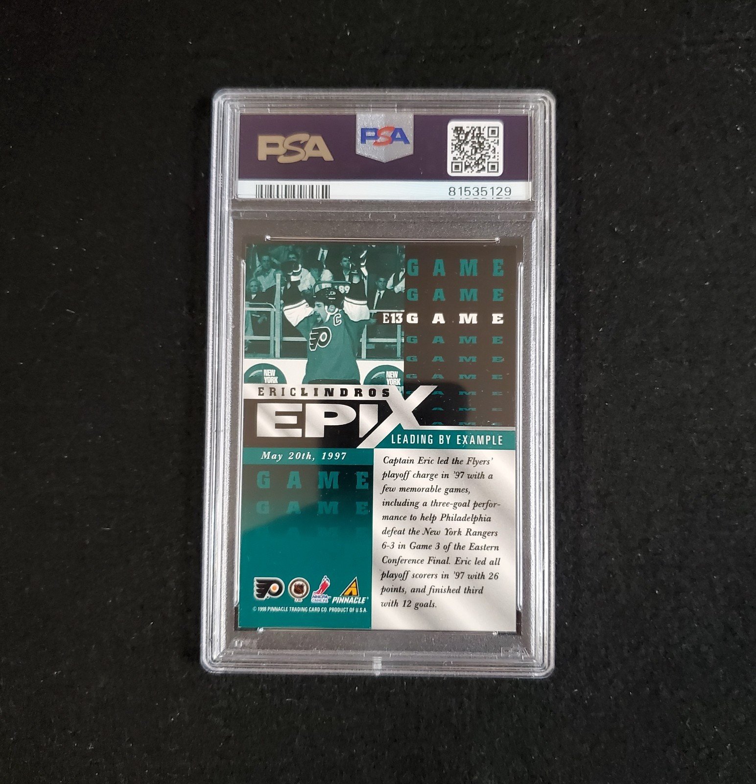 1997-98 Eric Lindros Pinnacle Epix Game-Emerald PSA 8 - Image 2