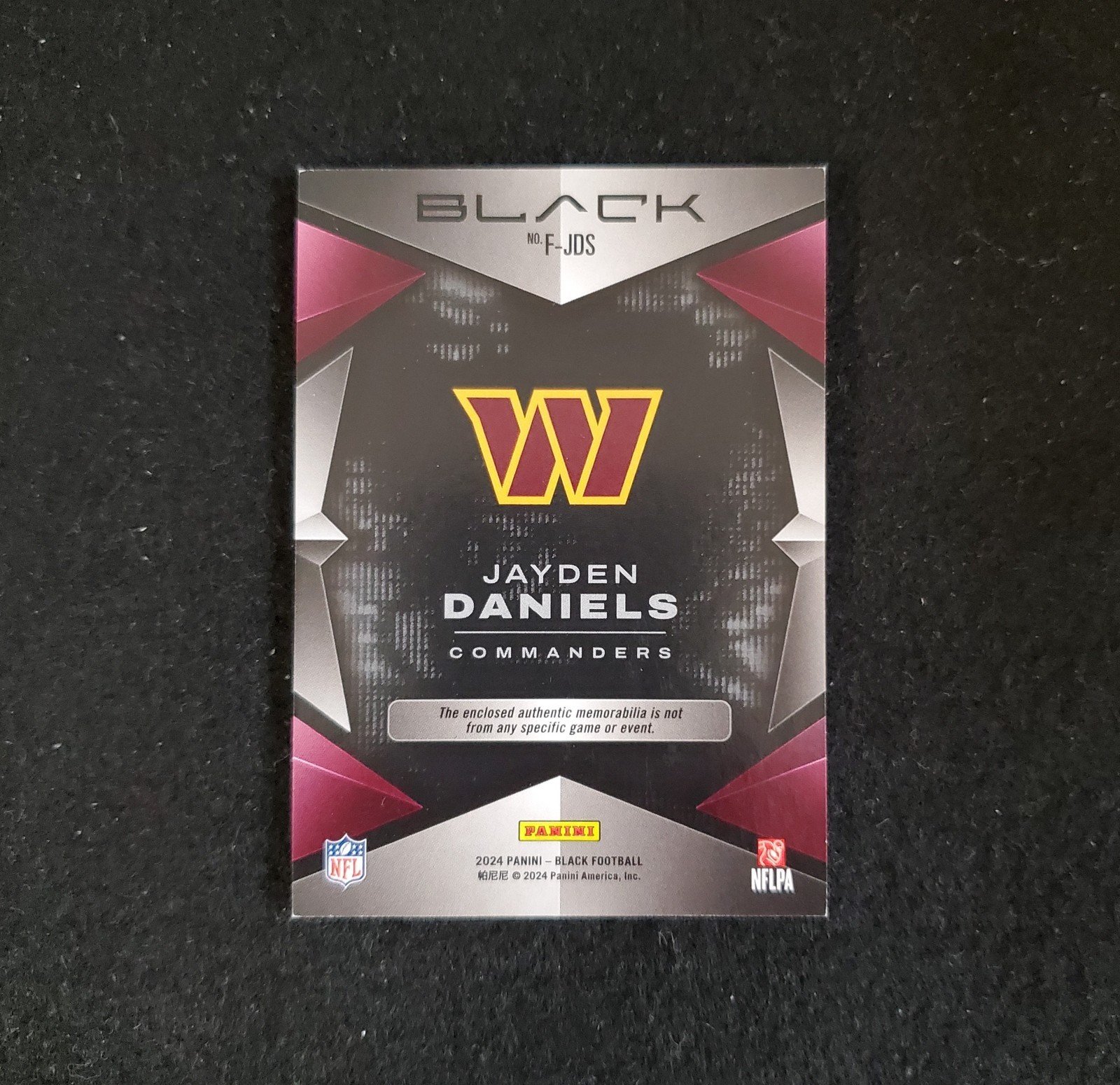 2024 Jayden Daniels Panini Black Rookie Futuristic 2 Color Patch /50 - Image 2