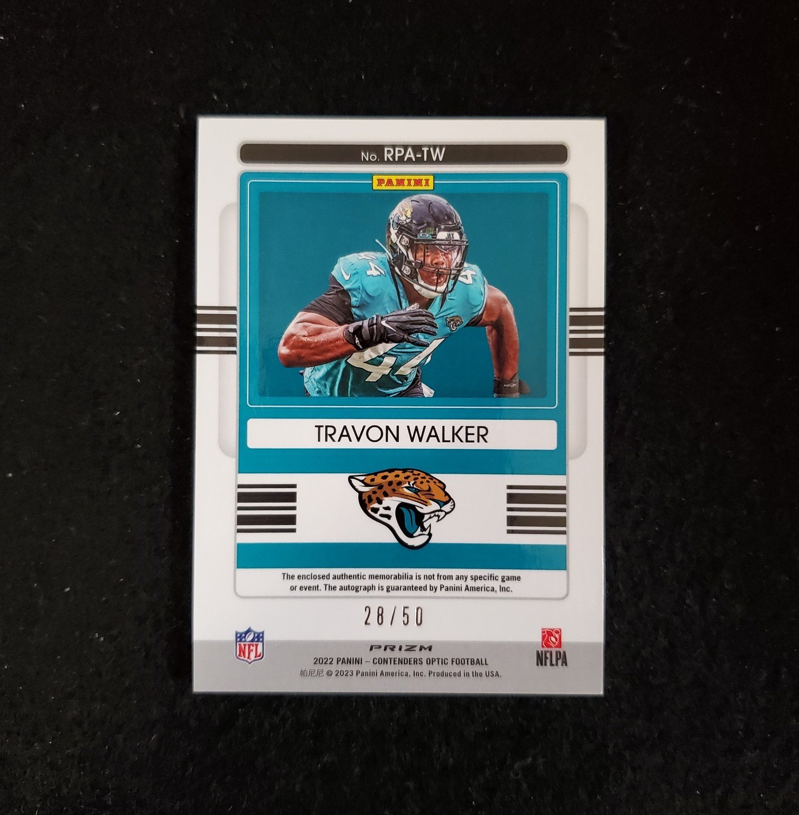 2022 Travon Walker Contenders Optic Rookie Patch Auto RPA Blue Prizm /50 - Image 2