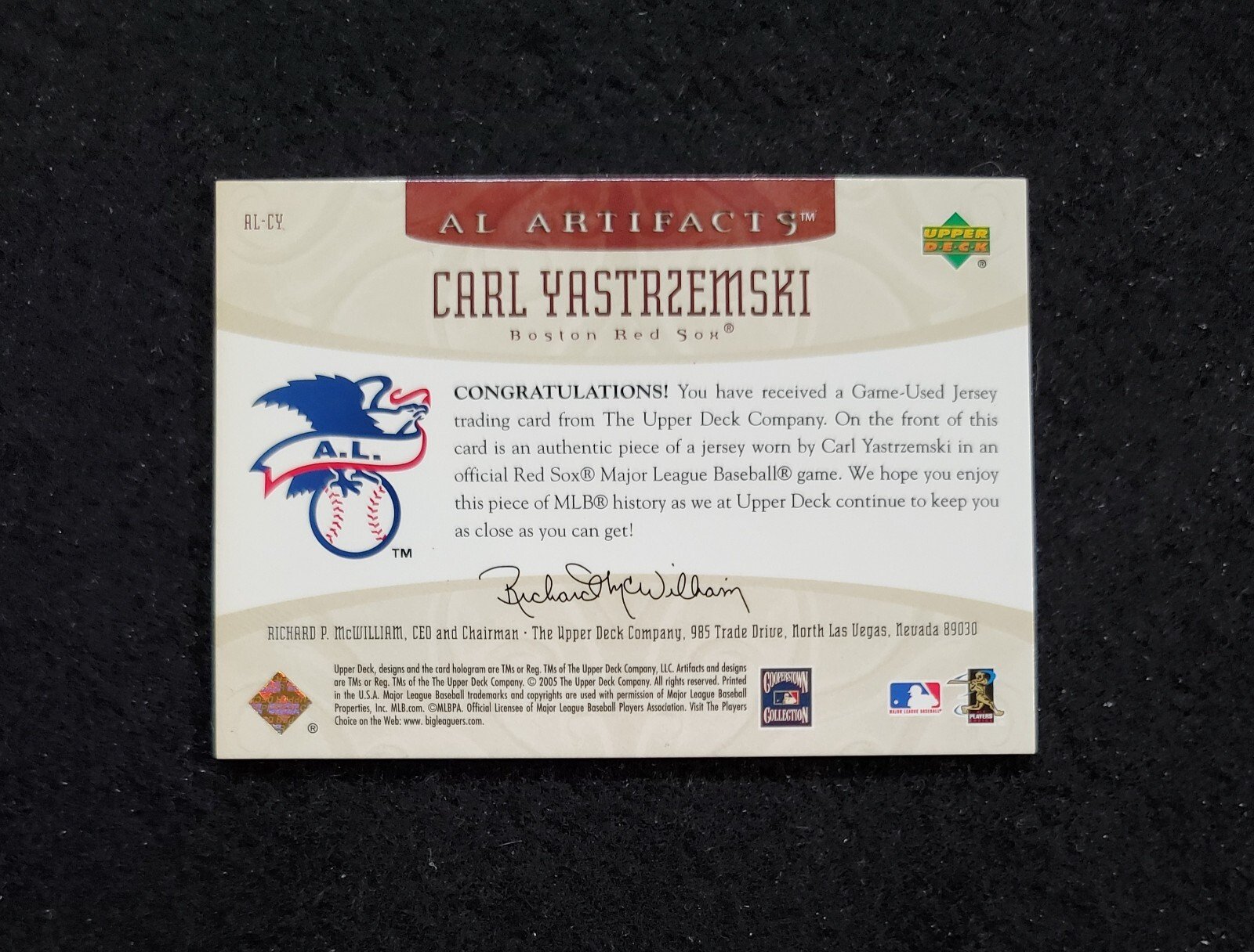 2005 Carl Yastrzemski Upper Deck Artifacts Game Used Jersey /99 - Image 2