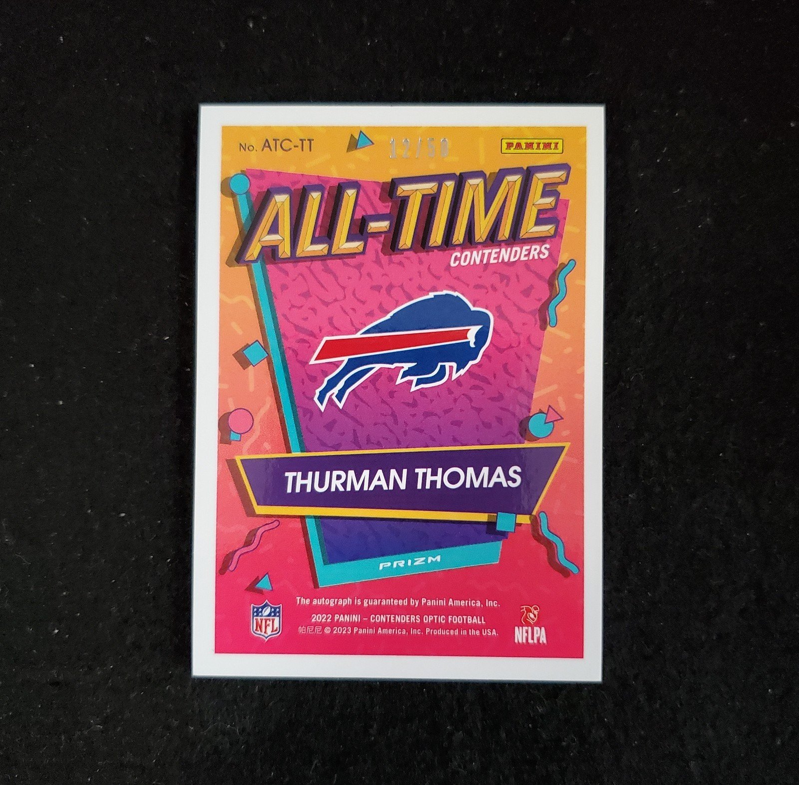 2022 Thurman Thomas Contenders Optic All-Time Auto Gold /50 - Image 2