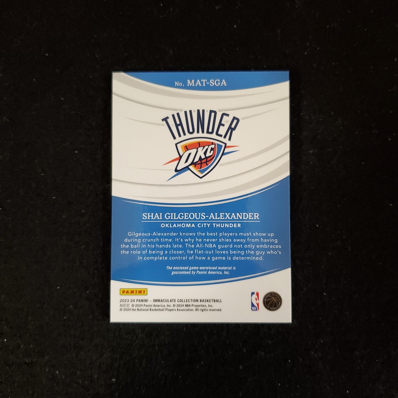 2023-24 Shai Gilgeous-Alexander Panini Immaculate Patch /99 - Image 2