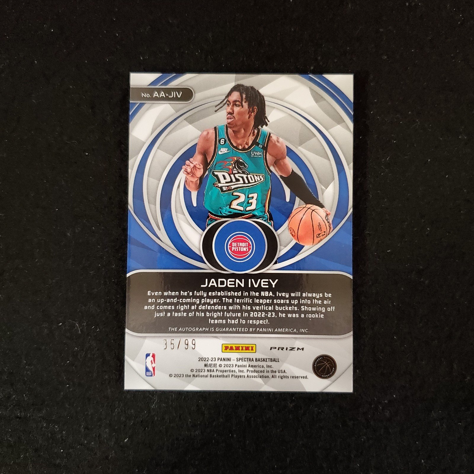 2022-23 Jaden Ivey Panini Spectra Rookie Aspiring Prizm Auto /99 - Image 2