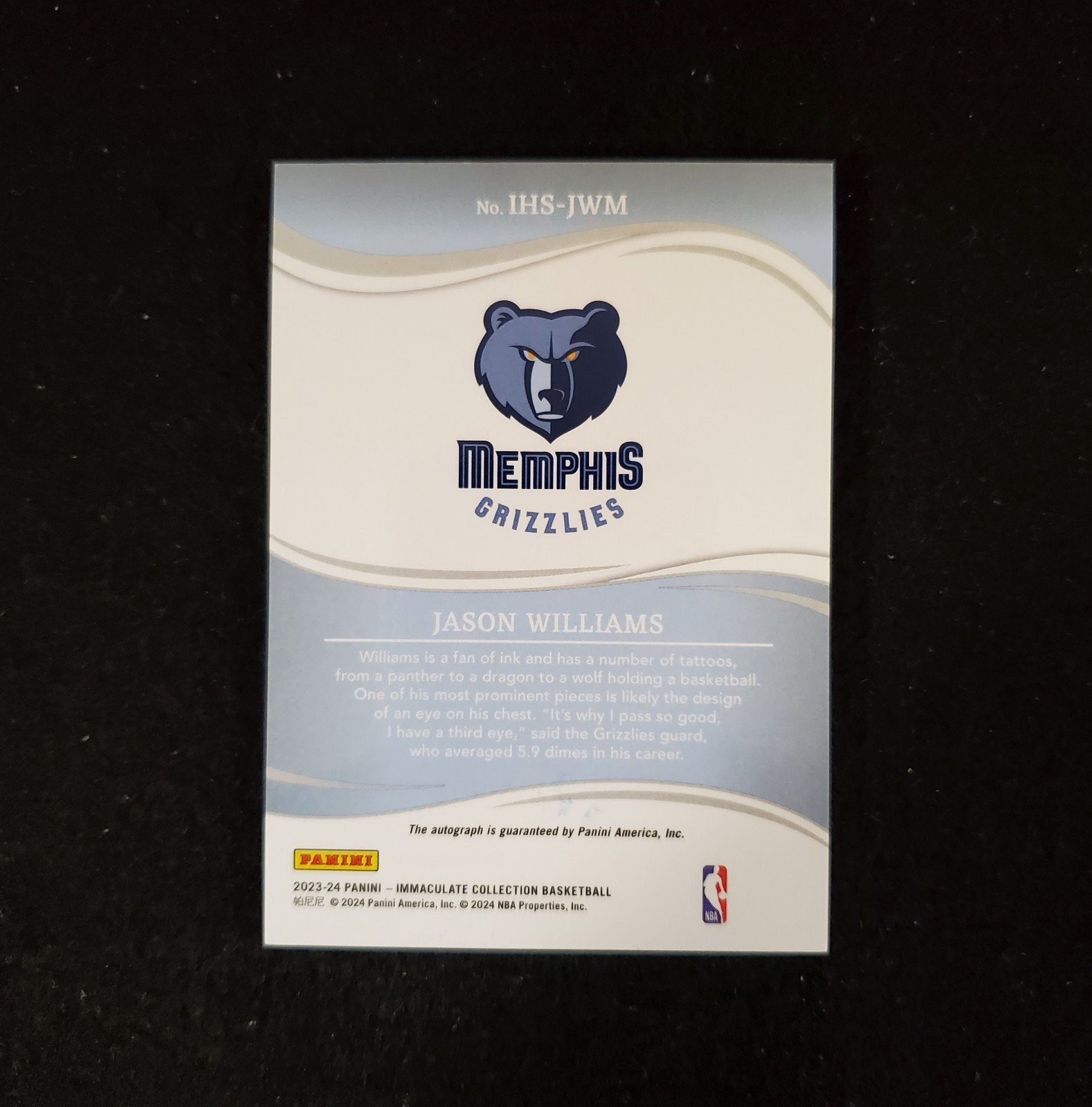 2023-24 Jason Williams Panini Immaculate Heralded Auto /99 - Image 2