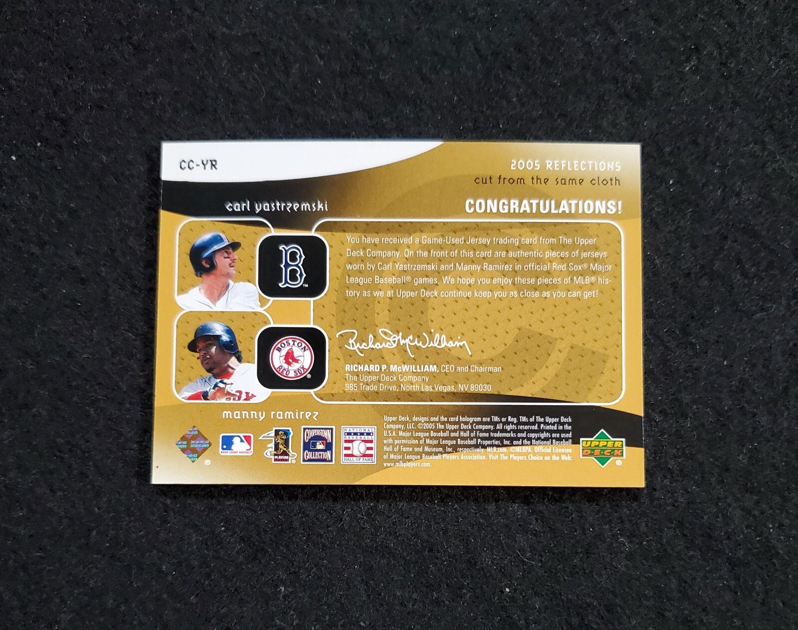 2005 Carl Yastrzemski Manny Ramirez UD Reflections Game Used Jersey /225 - Image 2