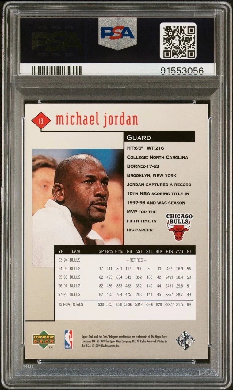 1998-99 Upper Deck Black Diamond #13 Michael Jordan | PSA 7 | Chicago Bulls HOF - Image 2