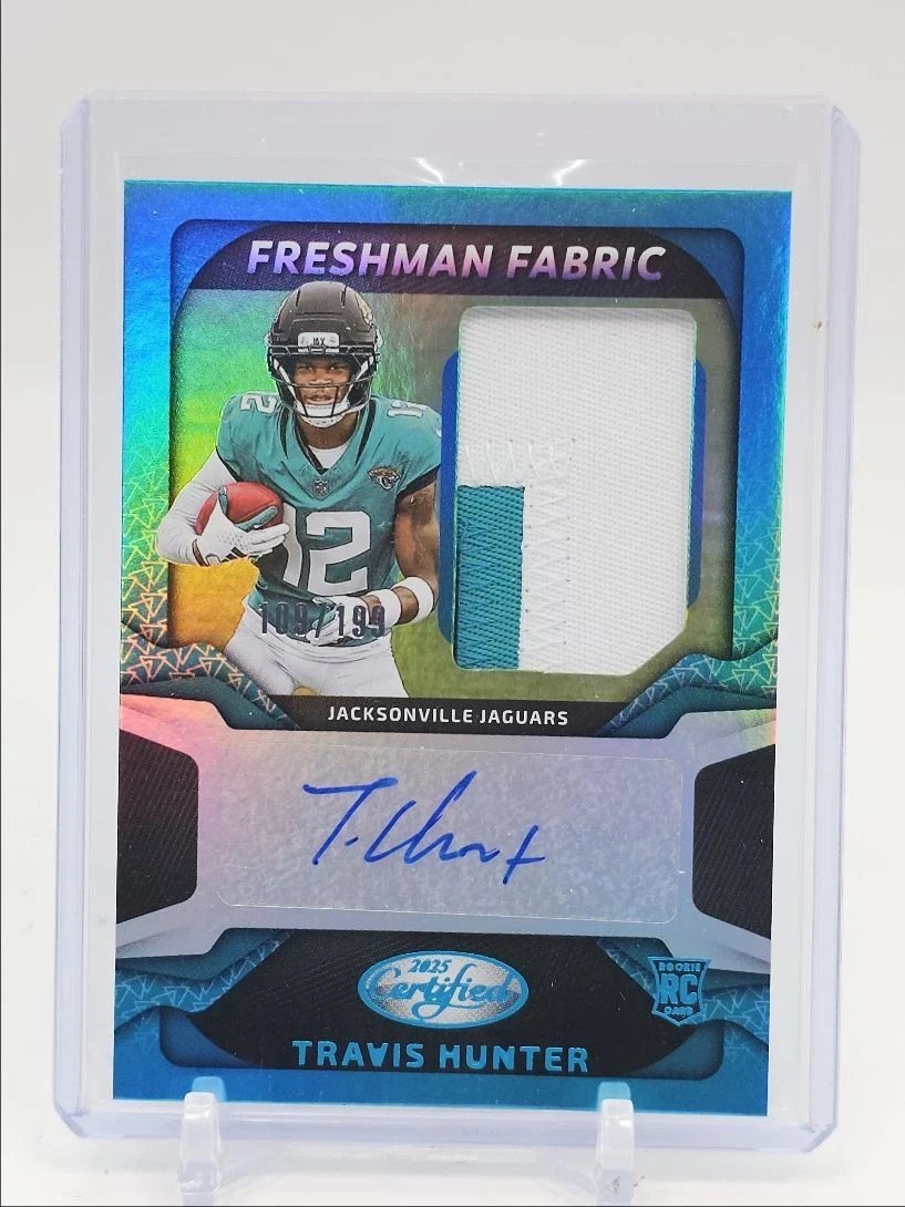 TRAVIS HUNTER 2025 CERTIFIED RPA ROOKIE TEAL MIRROR PATCH RC AUTO /199 Q2277
